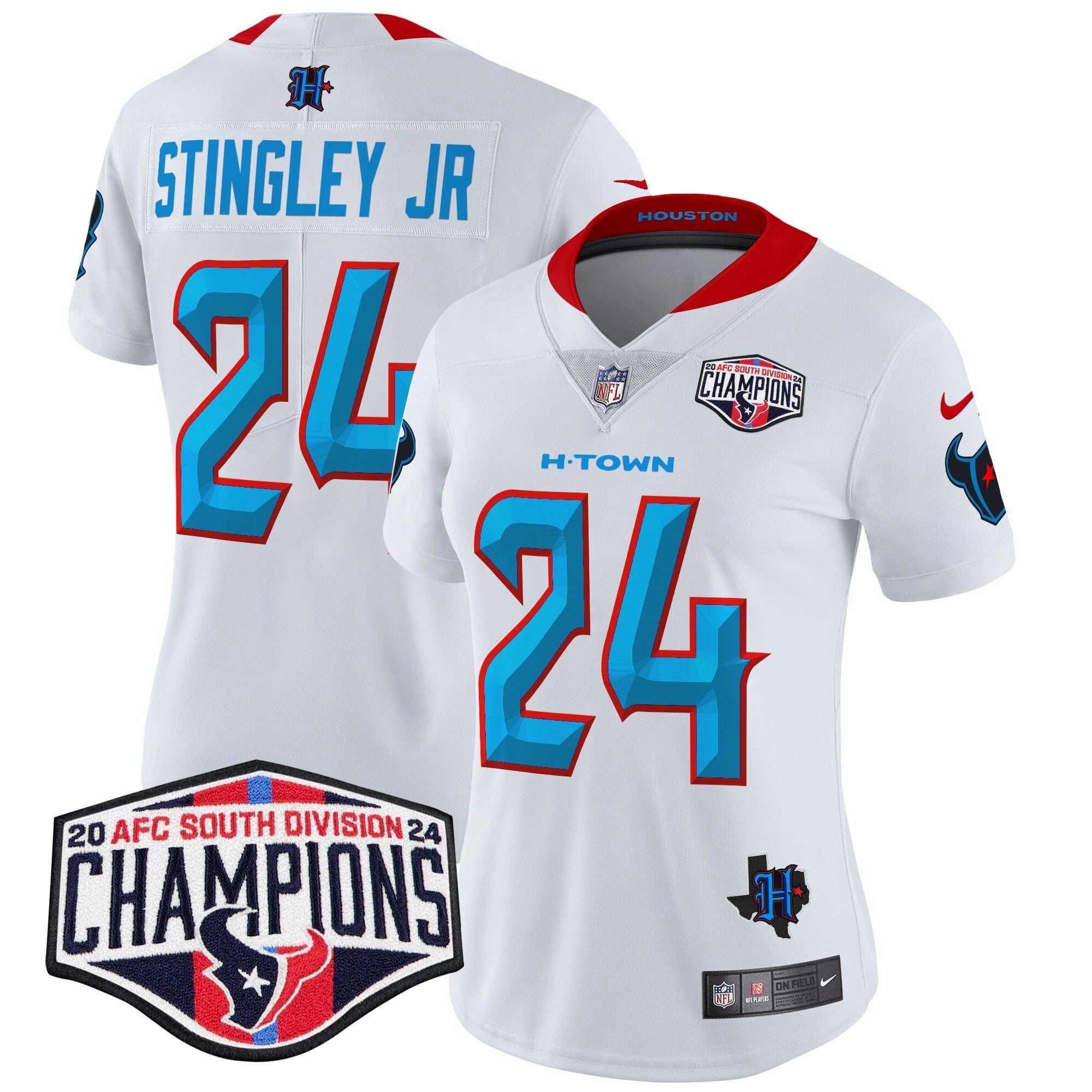 Camisa NFL Women’s Houston 2024 AFC South Division Champions Patch Vapor Limited Jersey