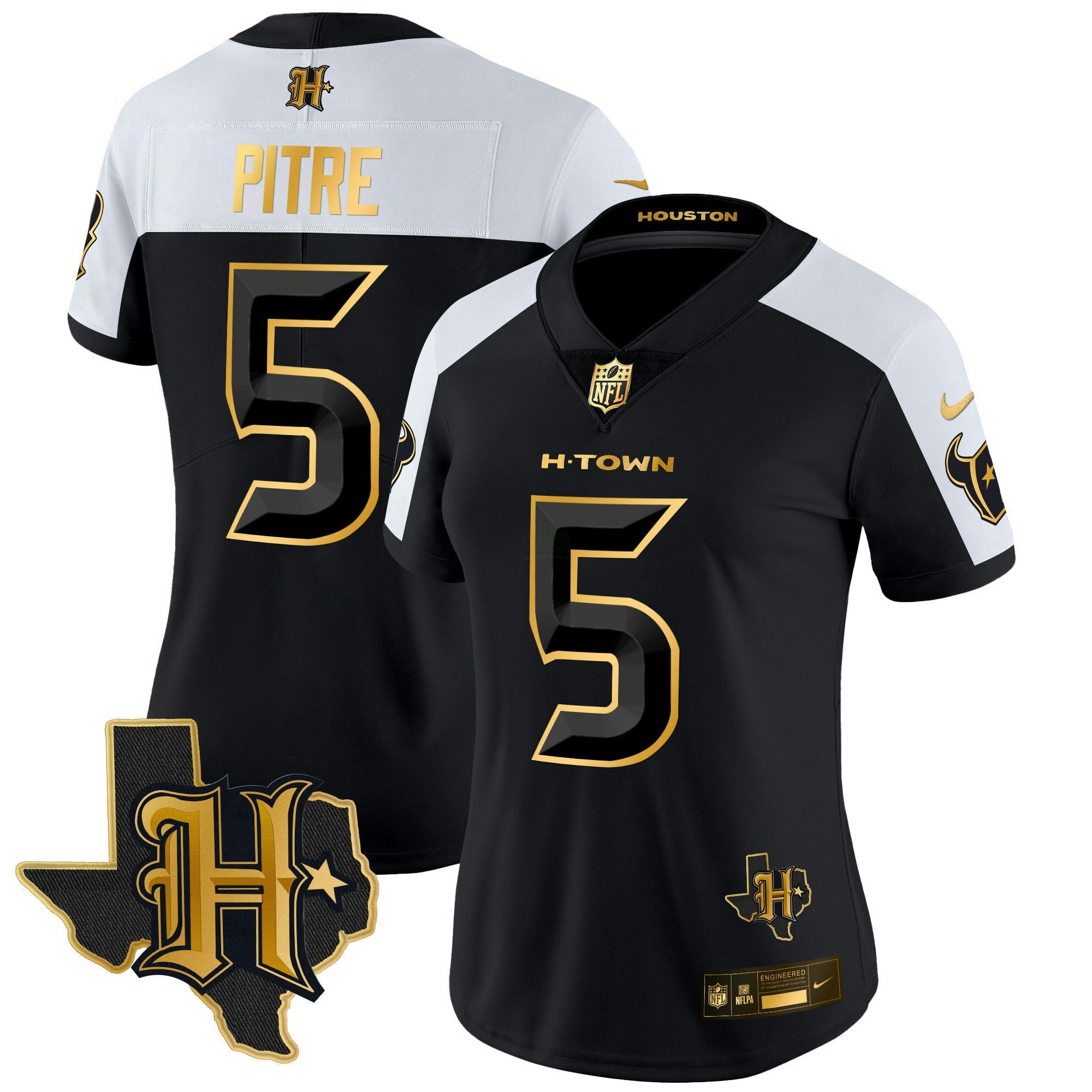 Camisa NFL Women’s Houston 2024 Texas Patch Dourada Vapor Limited Jersey