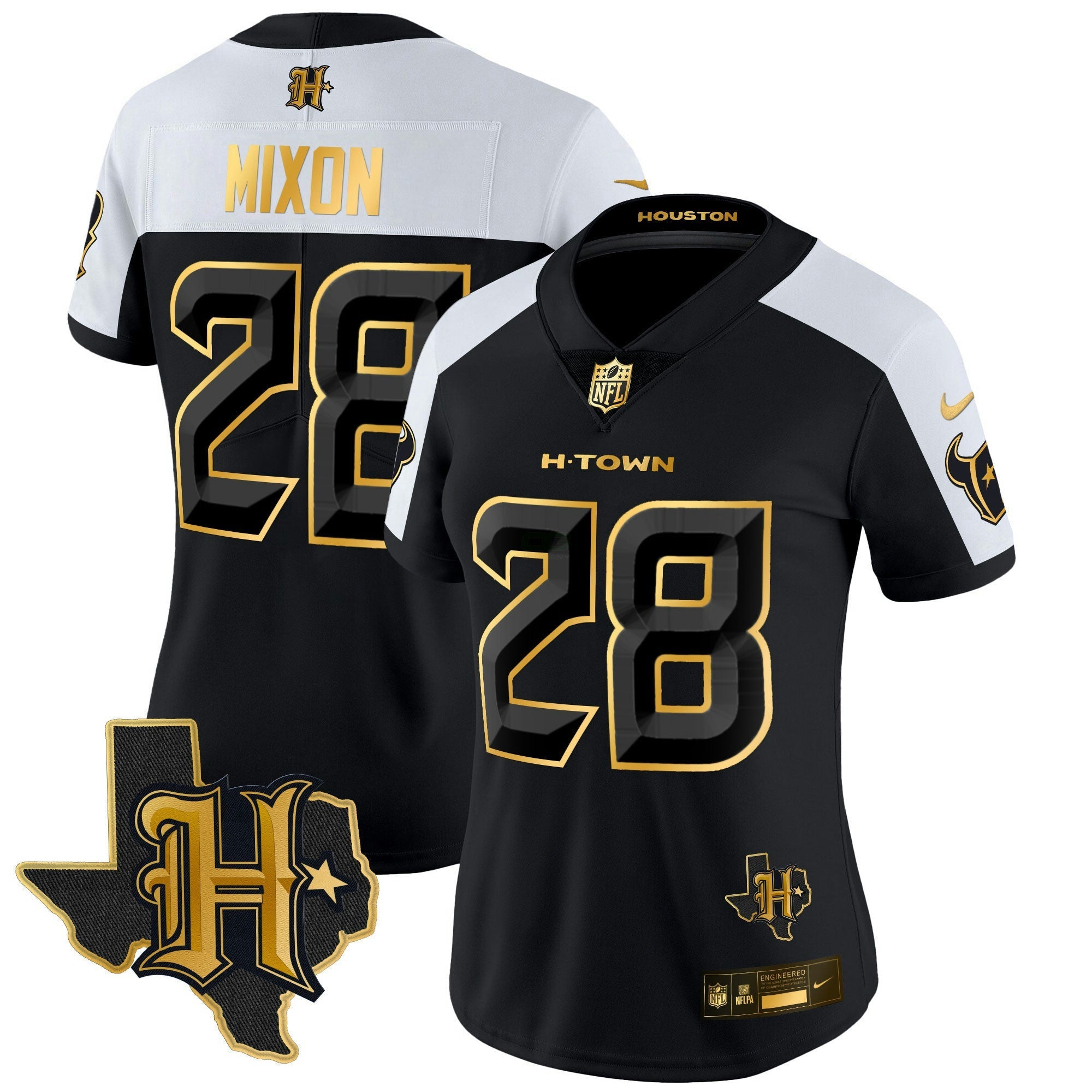 Camisa NFL Women’s Houston 2024 Texas Patch Dourada Vapor Limited Jersey