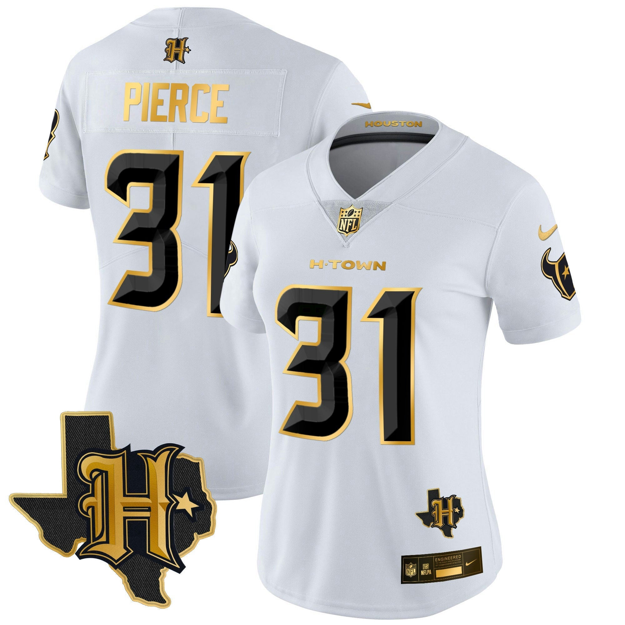 Camisa NFL Women’s Houston 2024 Texas Patch Dourada Vapor Limited Jersey