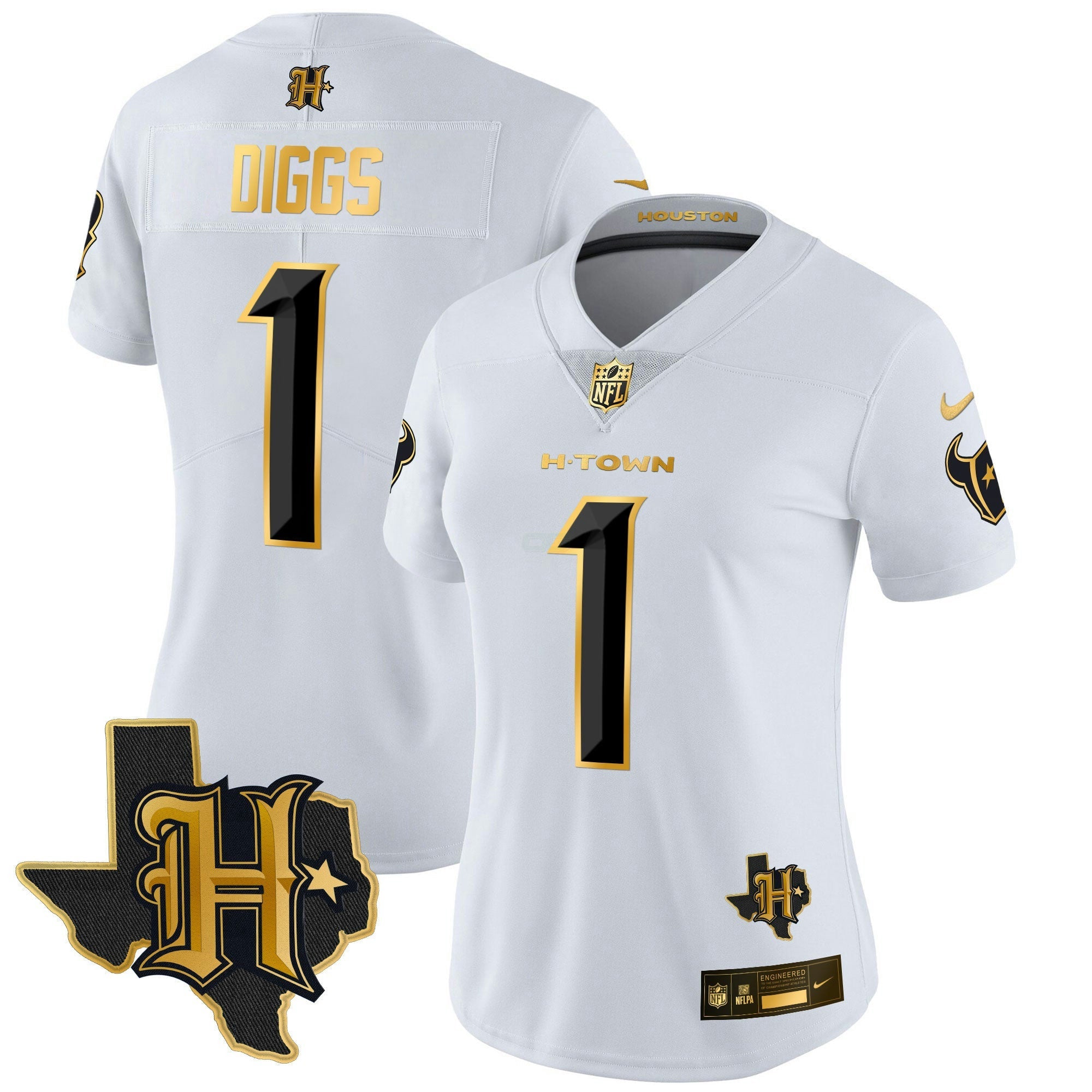 Camisa NFL Women’s Houston 2024 Texas Patch Dourada Vapor Limited Jersey