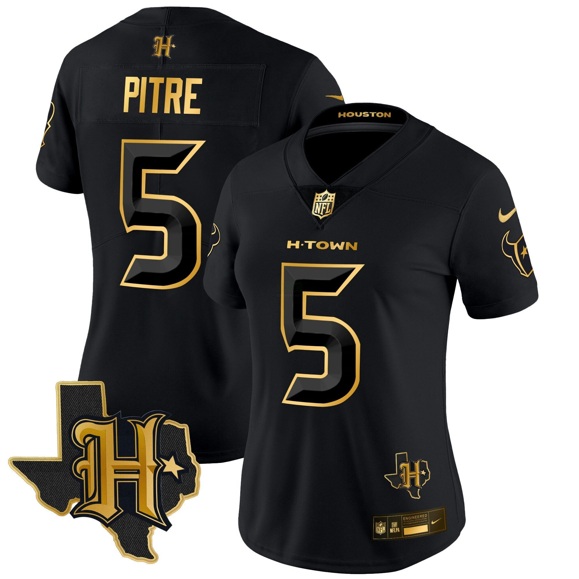 Camisa NFL Women’s Houston 2024 Texas Patch Dourada Vapor Limited Jersey