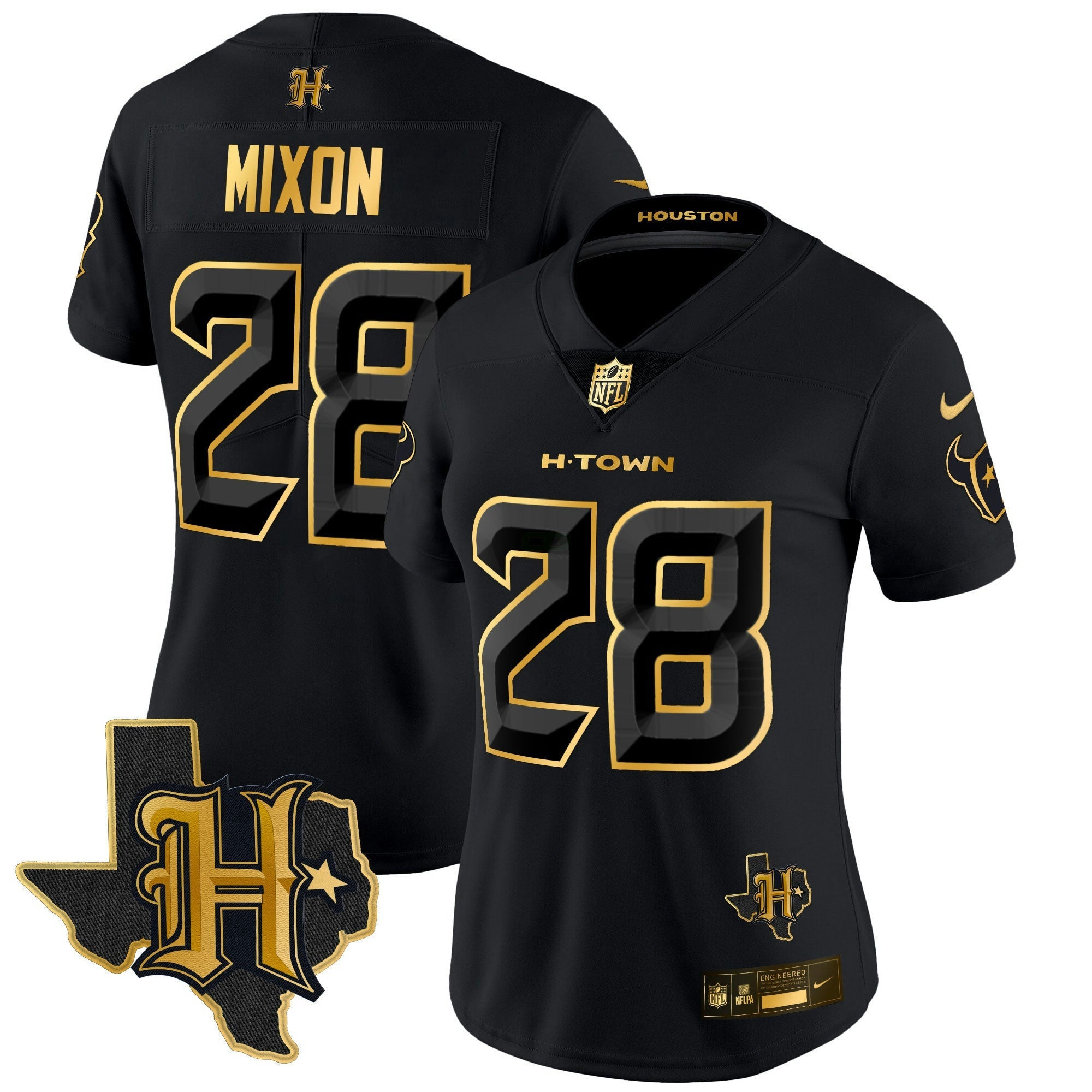 Camisa NFL Women’s Houston 2024 Texas Patch Dourada Vapor Limited Jersey