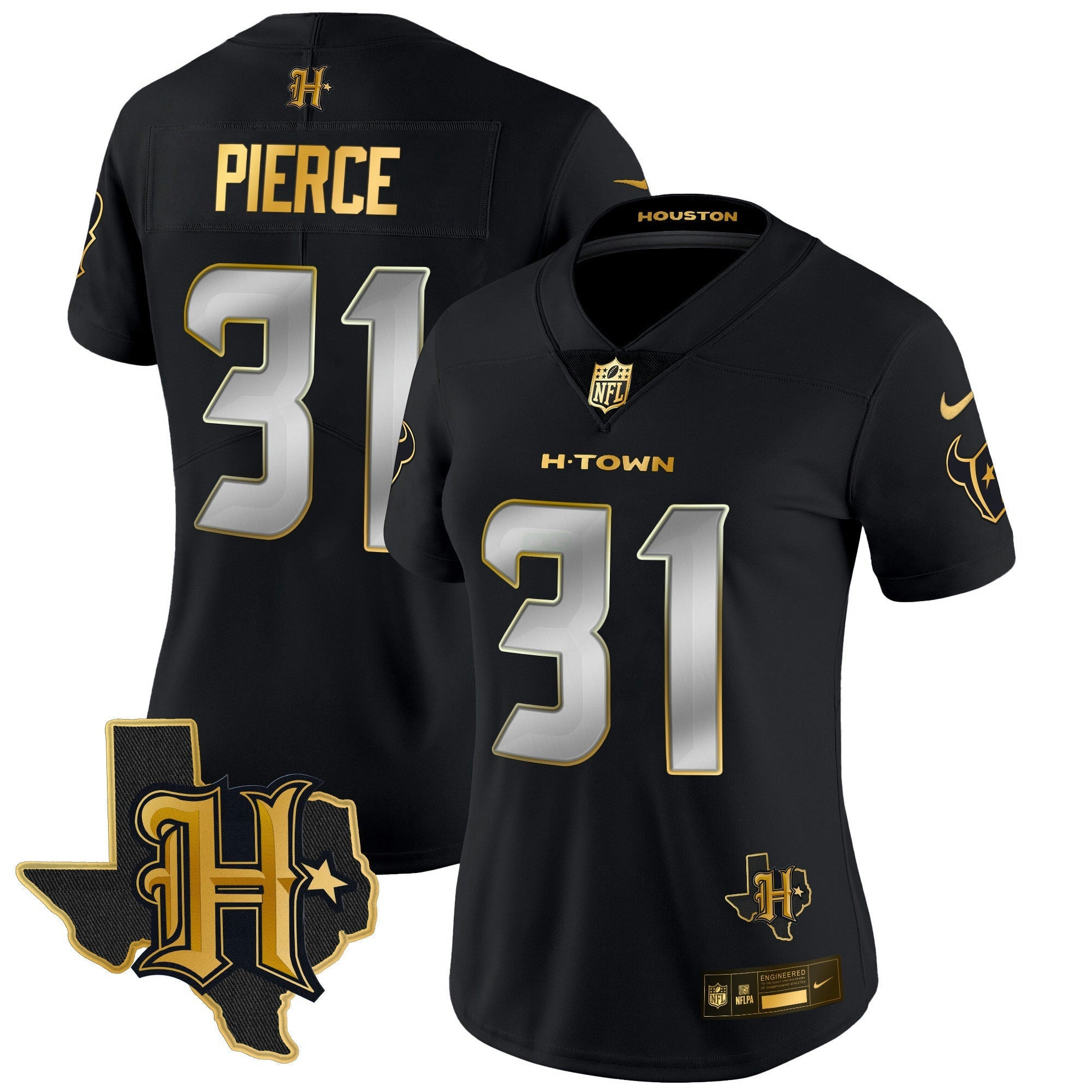 Camisa NFL Women’s Houston 2024 Texas Patch Dourada Vapor Limited Jersey