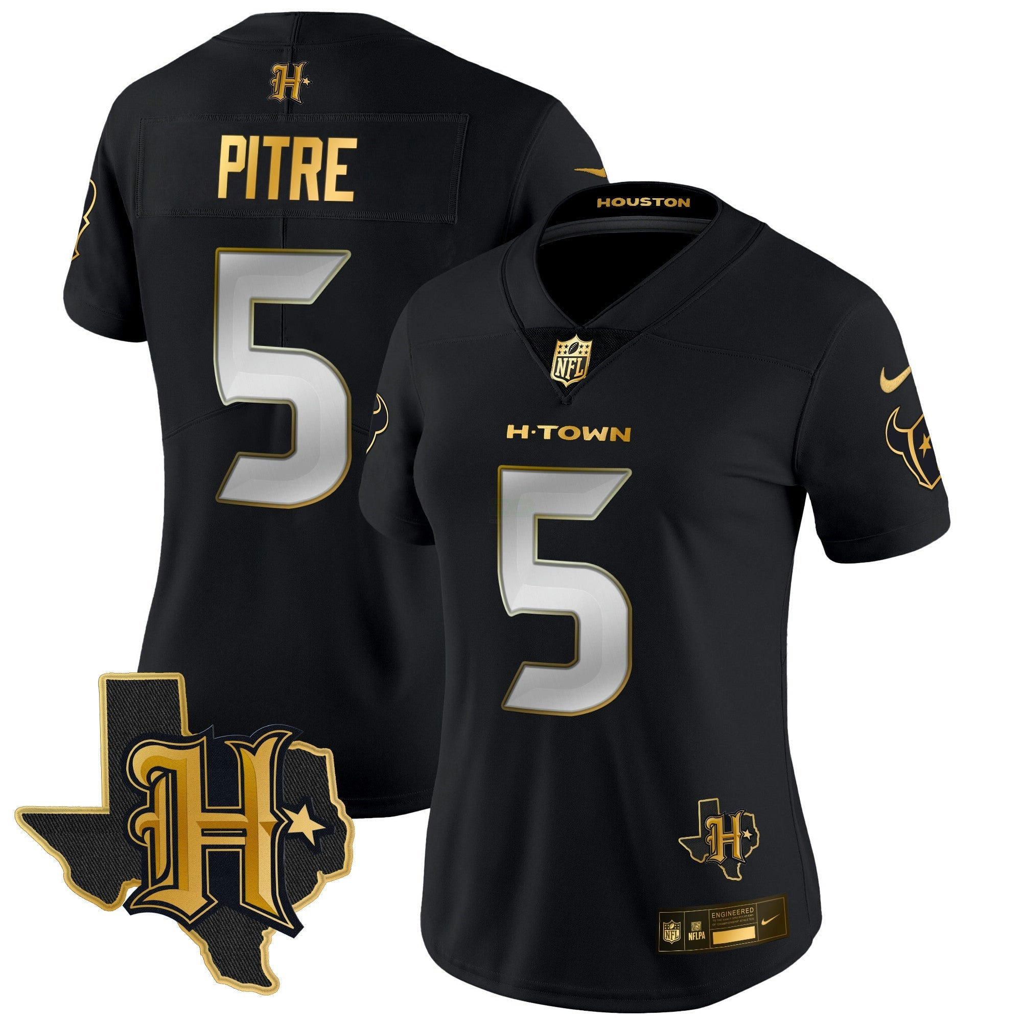 Camisa NFL Women’s Houston 2024 Texas Patch Dourada Vapor Limited Jersey
