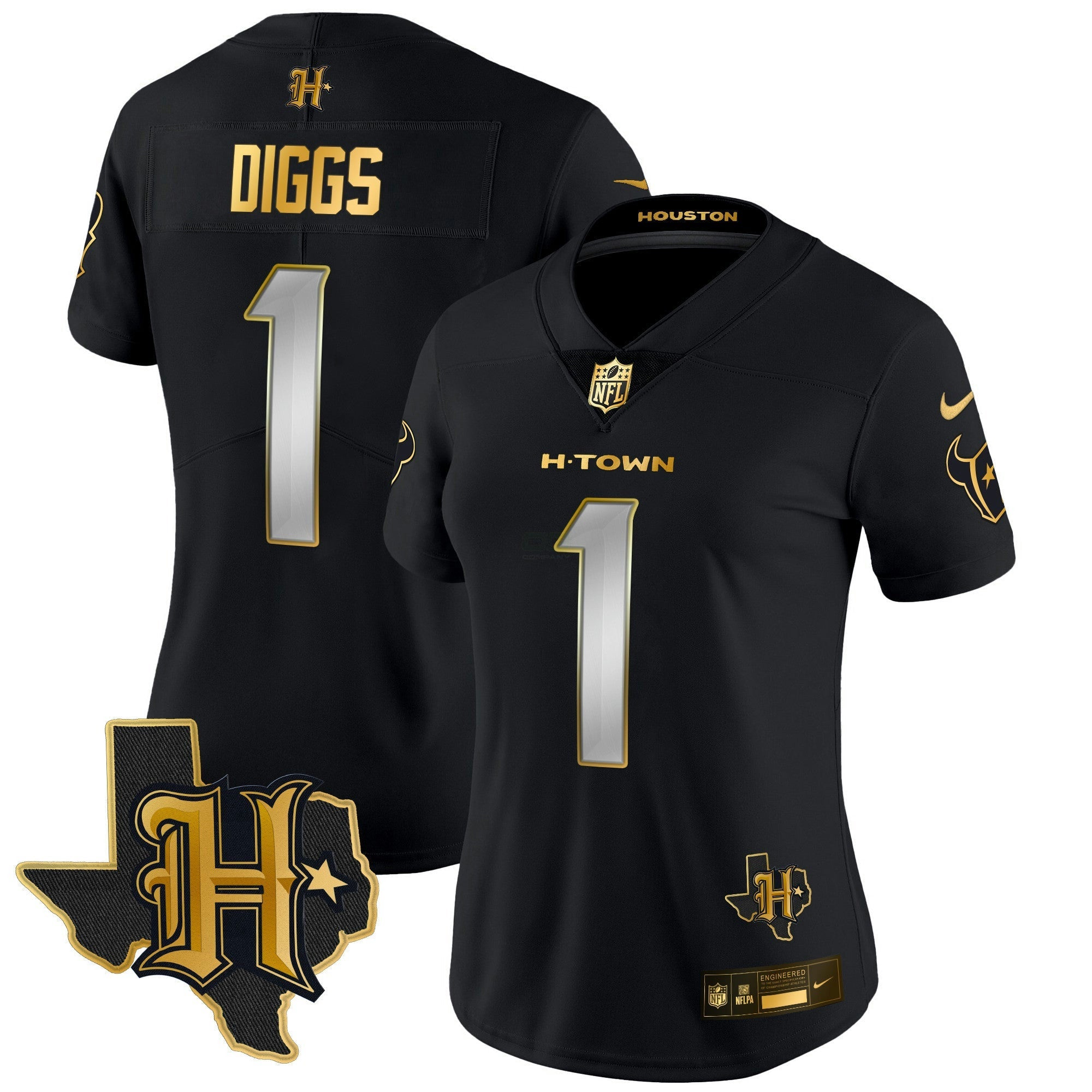 Camisa NFL Women’s Houston 2024 Texas Patch Dourada Vapor Limited Jersey