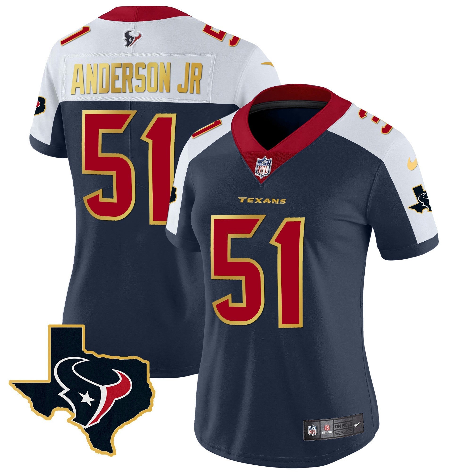 Camisa NFL Women’s Houston Gold Trim Vapor Jersey
