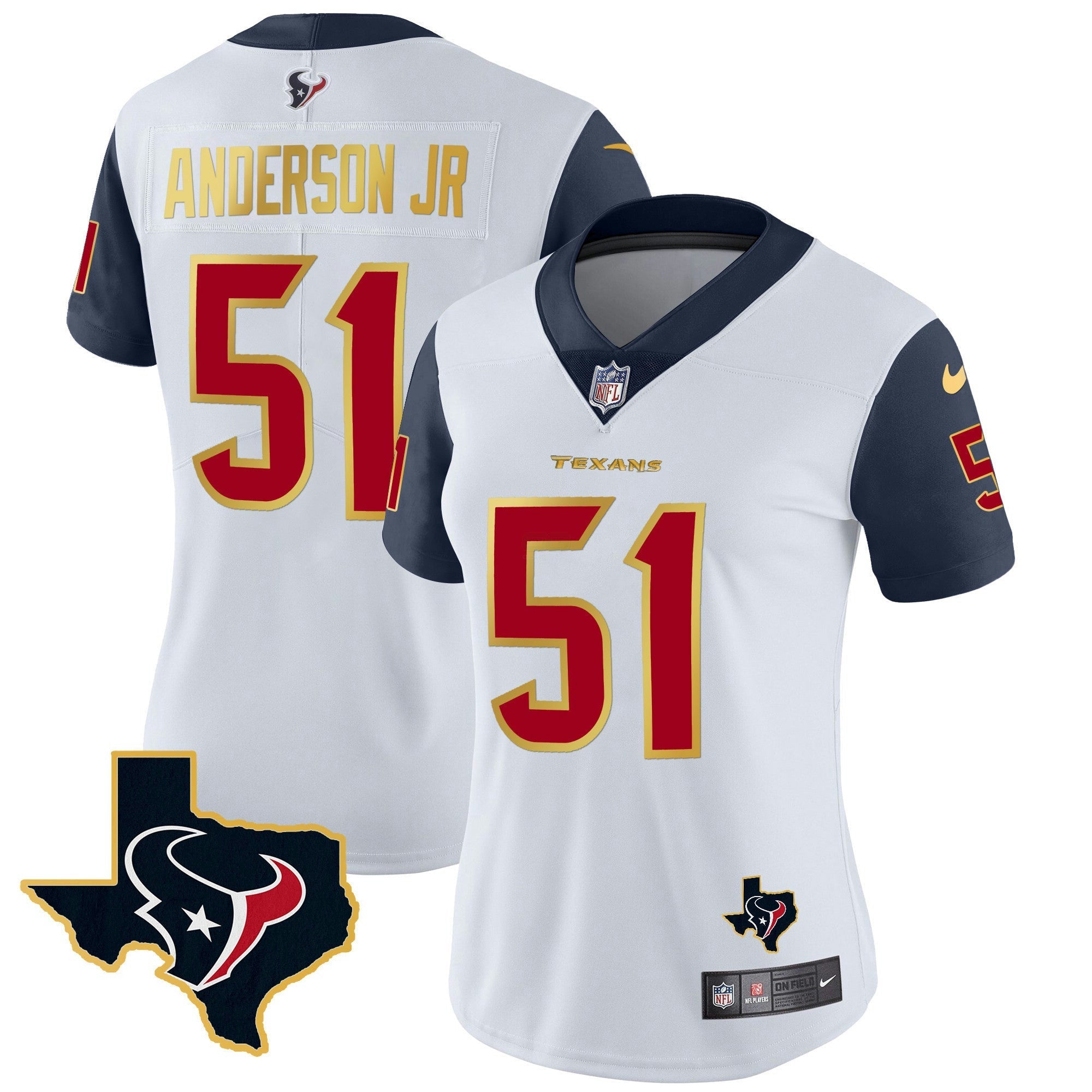 Camisa NFL Women’s Houston Gold Trim Vapor Jersey
