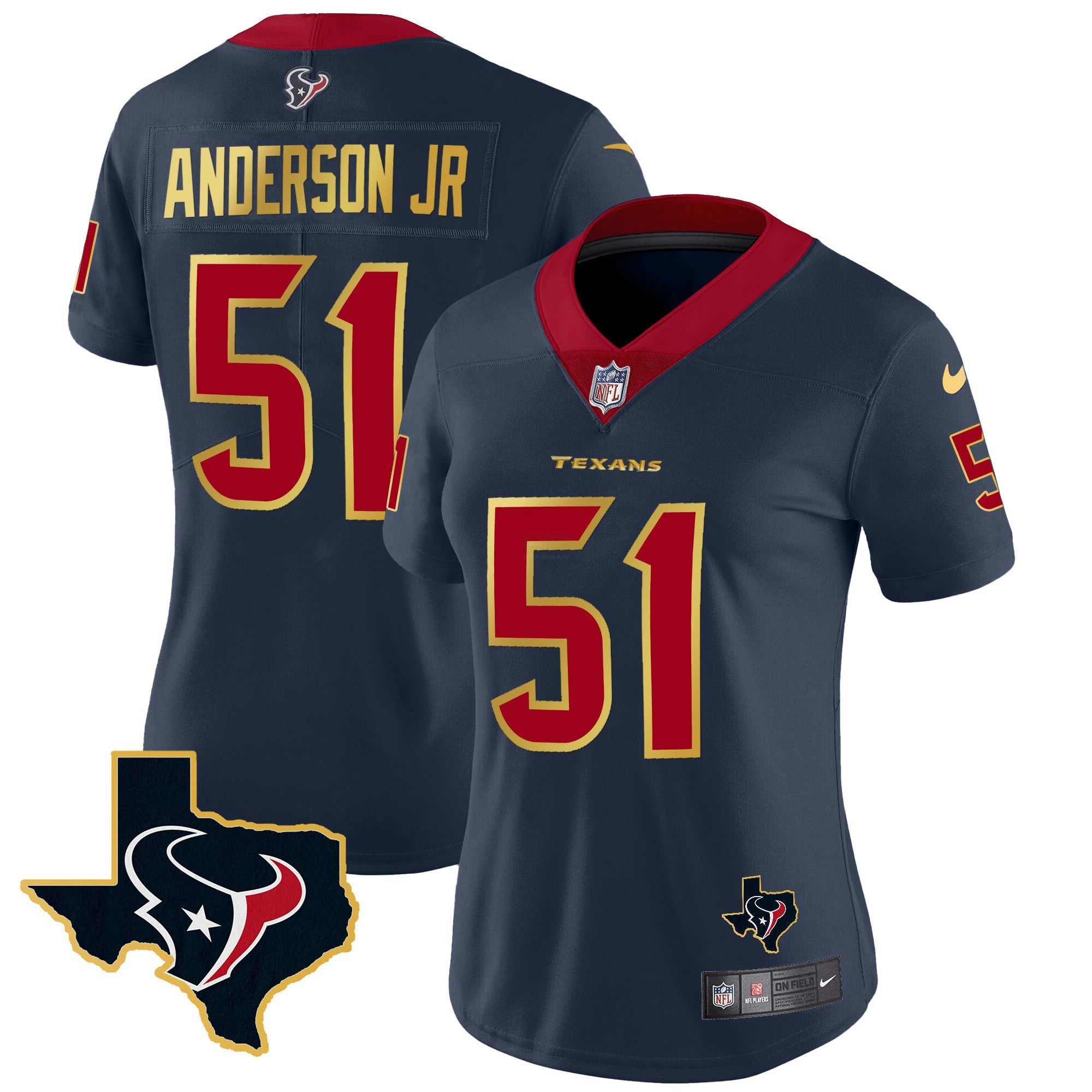 Camisa NFL Women’s Houston Gold Trim Vapor Jersey
