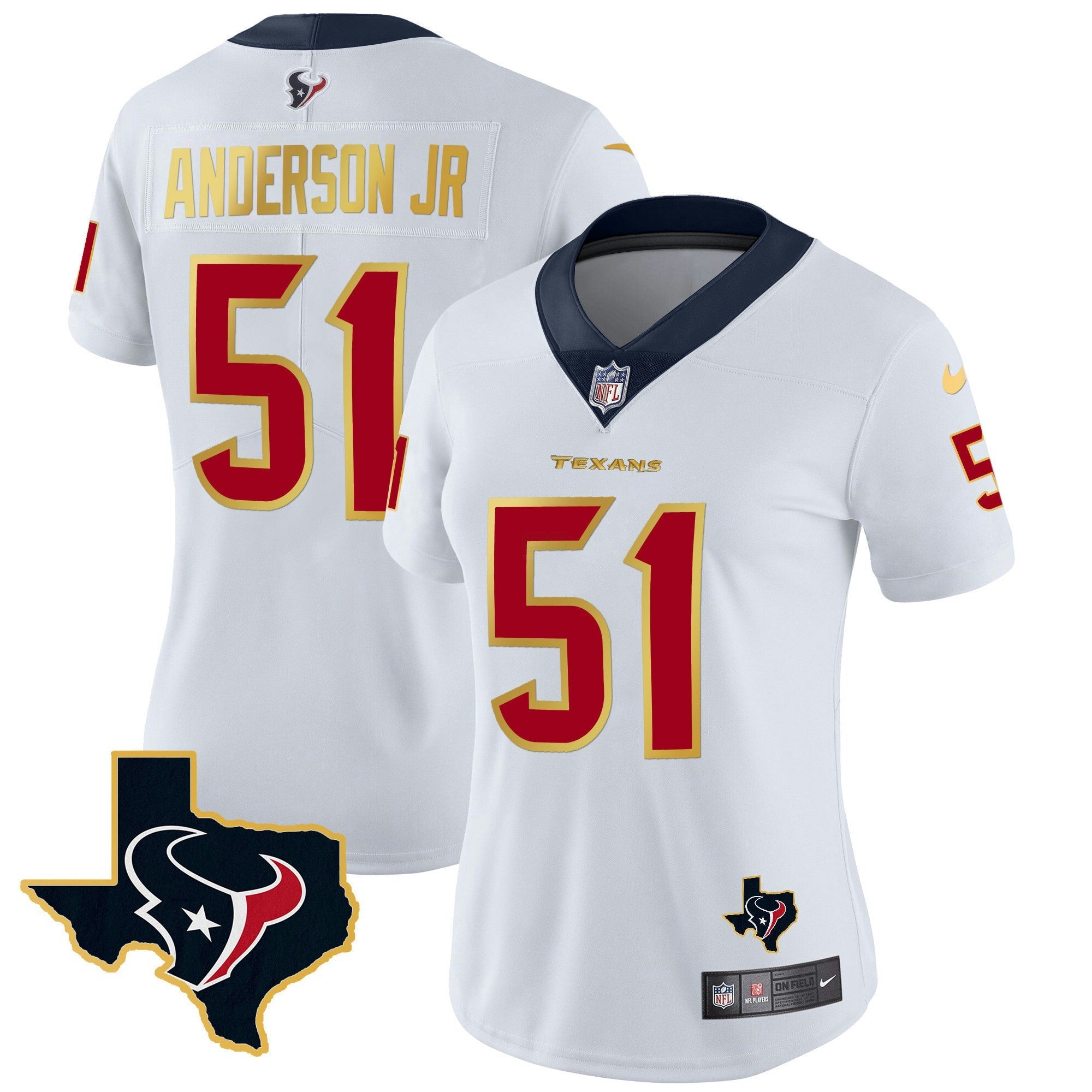 Camisa NFL Women’s Houston Gold Trim Vapor Jersey