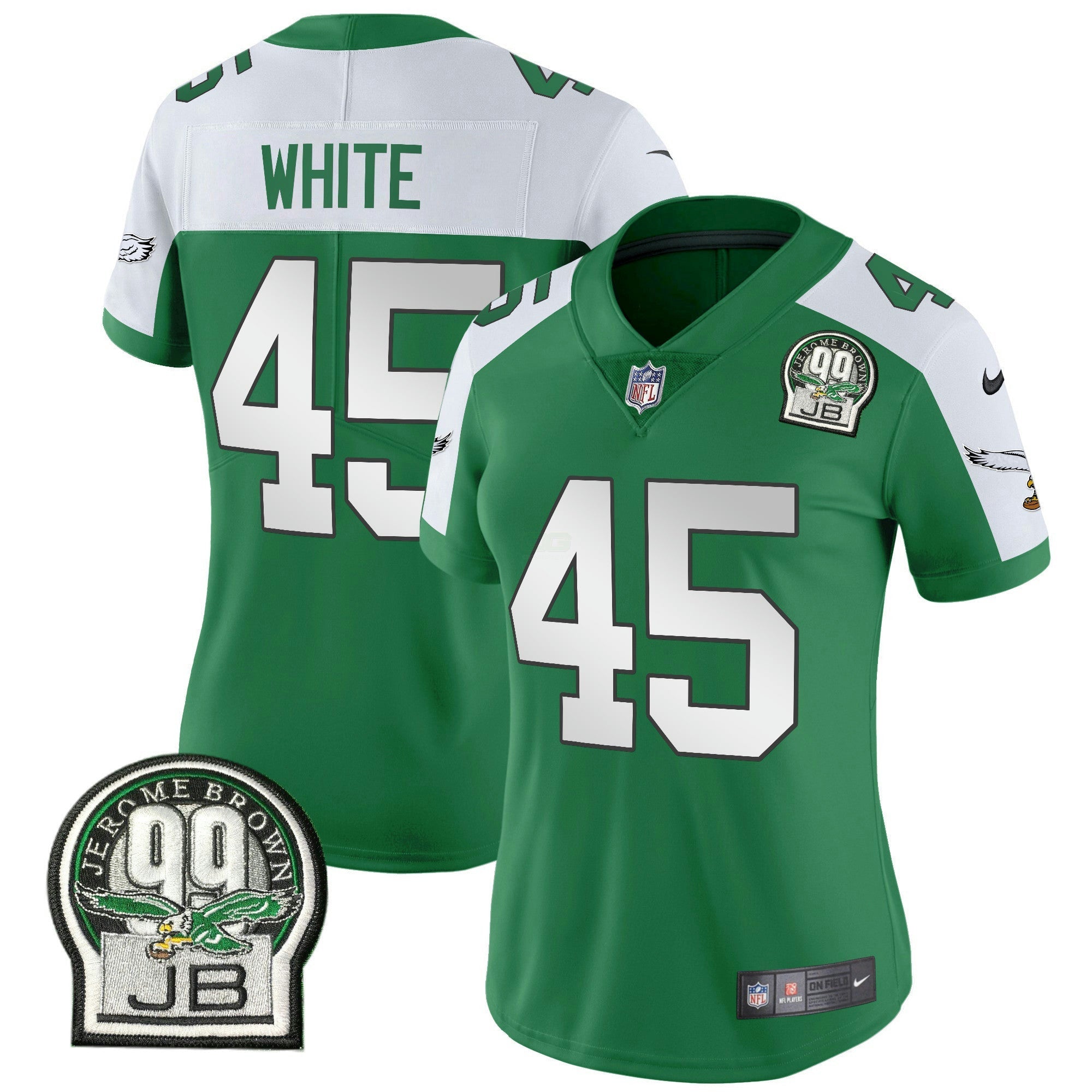 Camisa NFL Women’s Jerome Brown Patch Kelly Green Alternativa Jersey V2