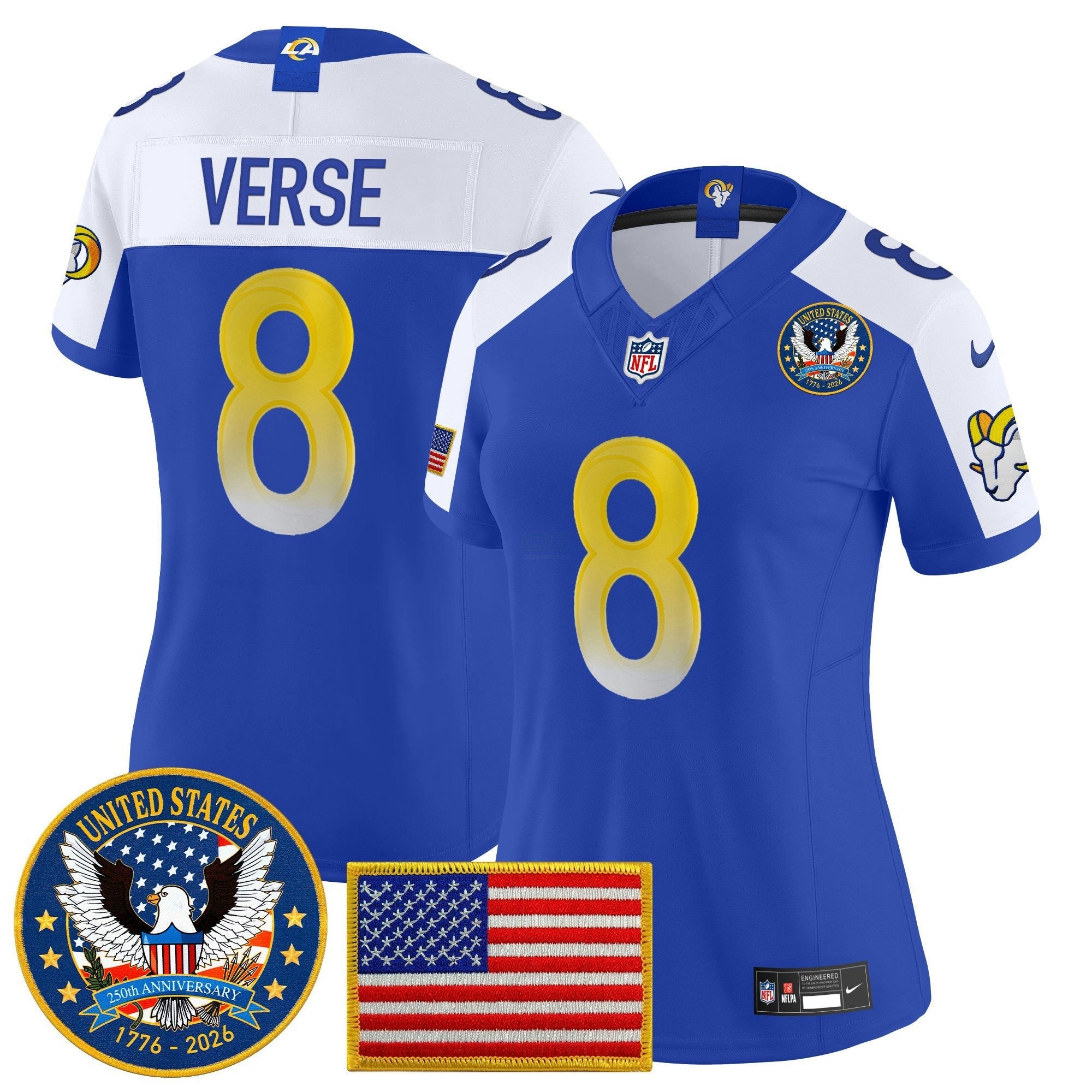 Camisa NFL Women’s Los Angeles 2025 “United States 250th Anniversary Patch” Vapor Limited Jersey