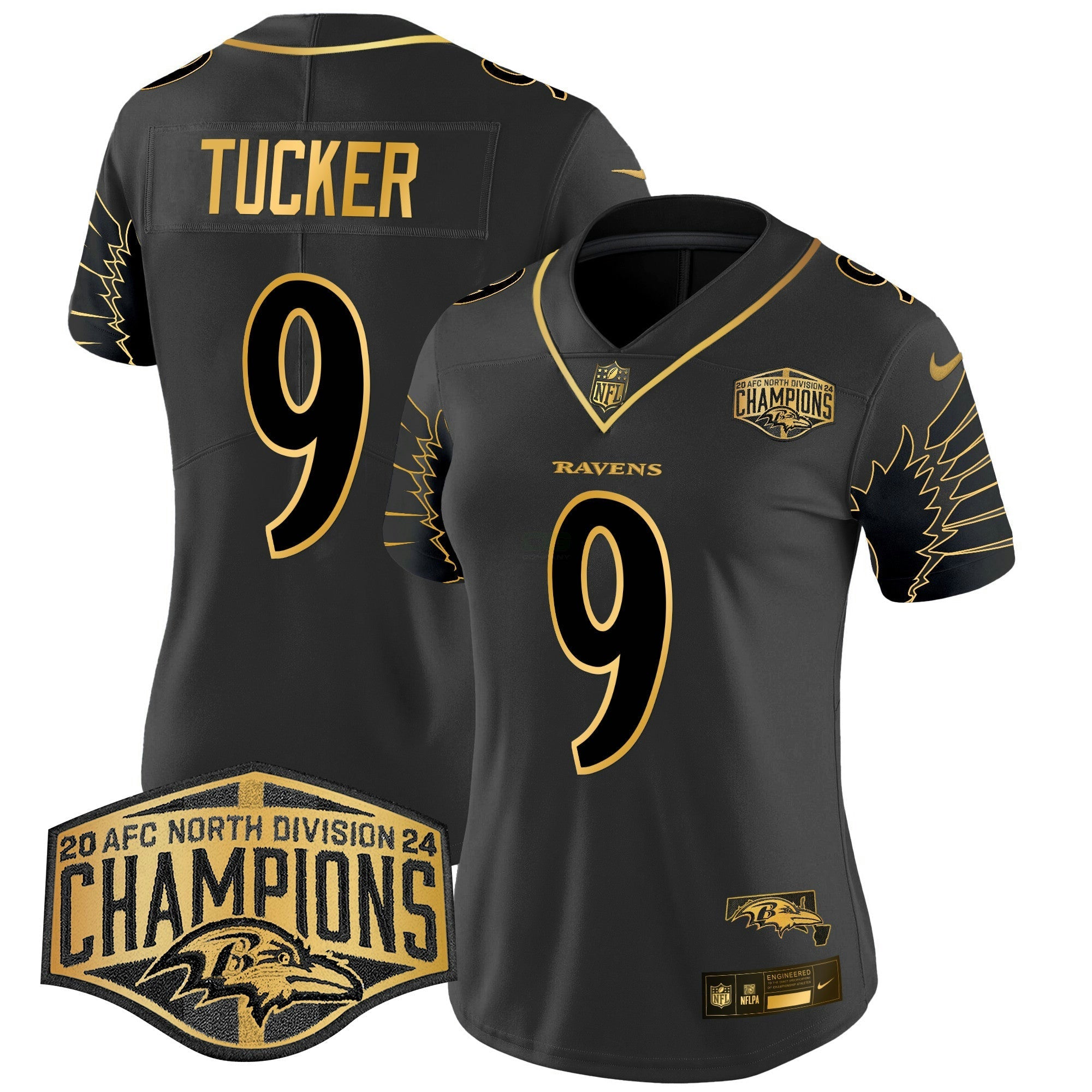 Camisa NFL Women’s Maryland 2024 AFC North Division Champions Patch Dourada Vapor Limited Jersey
