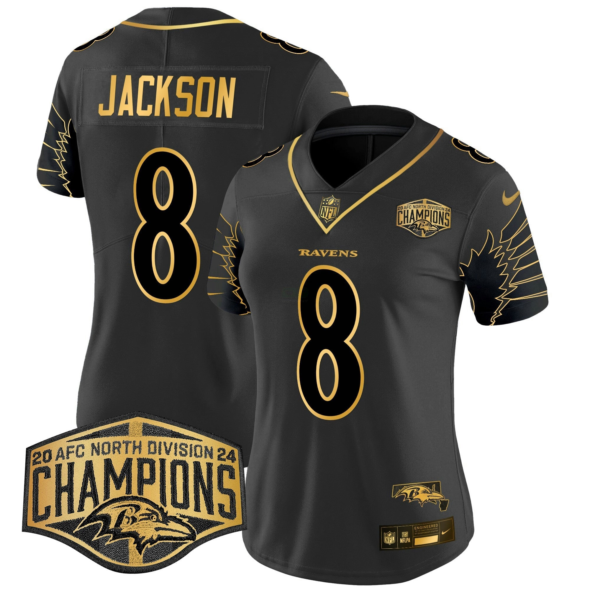 Camisa NFL Women’s Maryland 2024 AFC North Division Champions Patch Dourada Vapor Limited Jersey