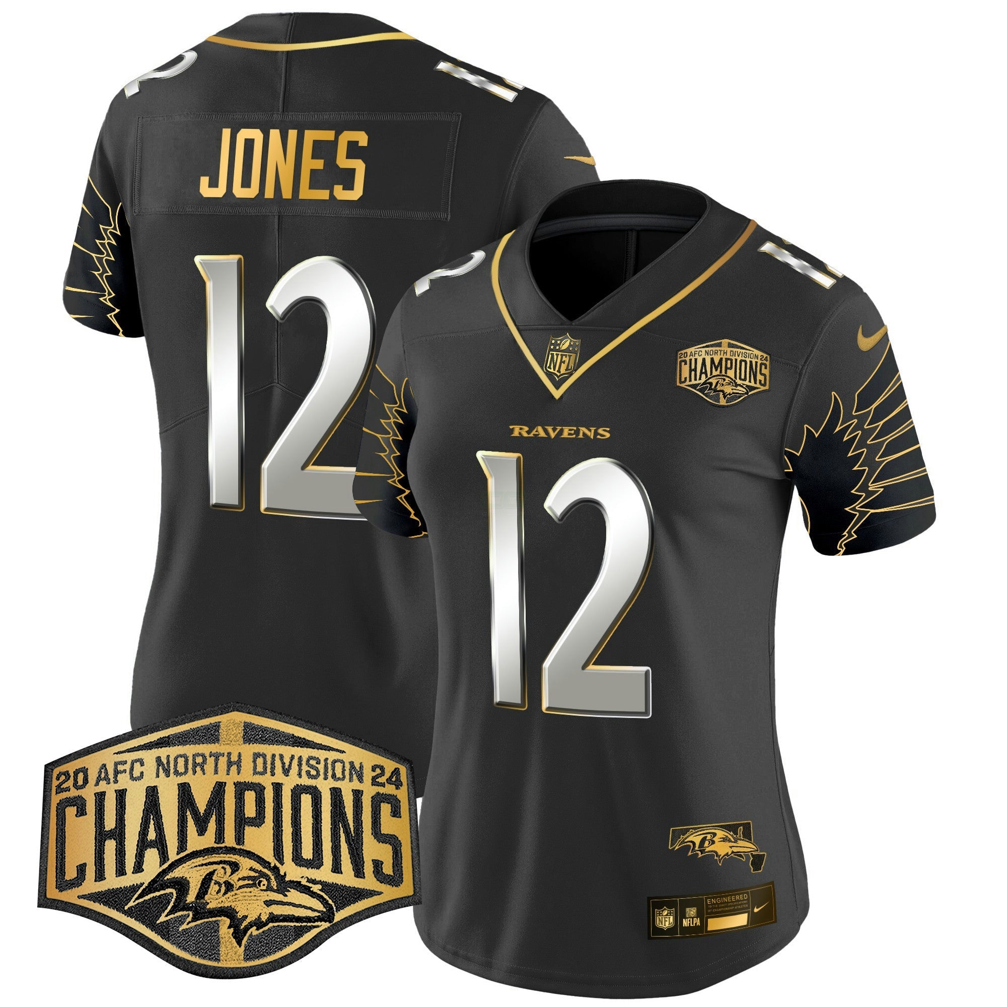 Camisa NFL Women’s Maryland 2024 AFC North Division Champions Patch Dourada Vapor Limited Jersey