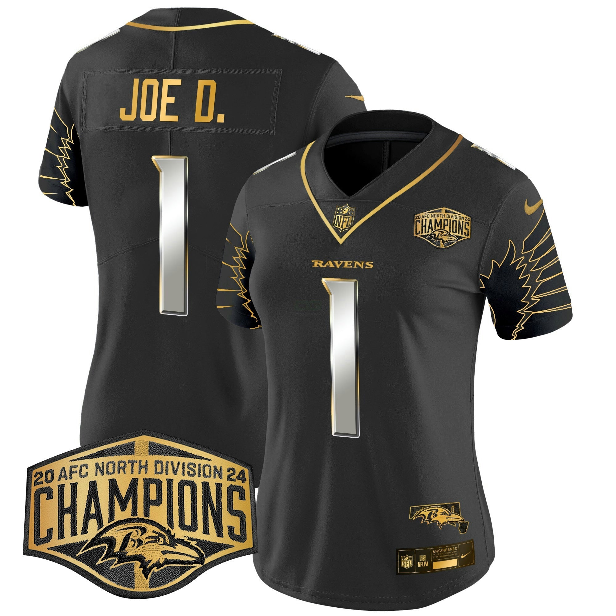 Camisa NFL Women’s Maryland 2024 AFC North Division Champions Patch Dourada Vapor Limited Jersey