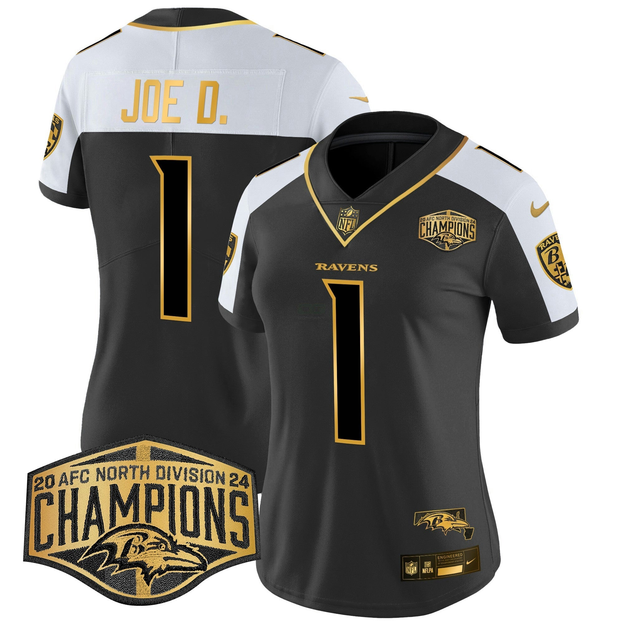 Camisa NFL Women’s Maryland 2024 AFC North Division Champions Patch Dourada Vapor Limited Jersey