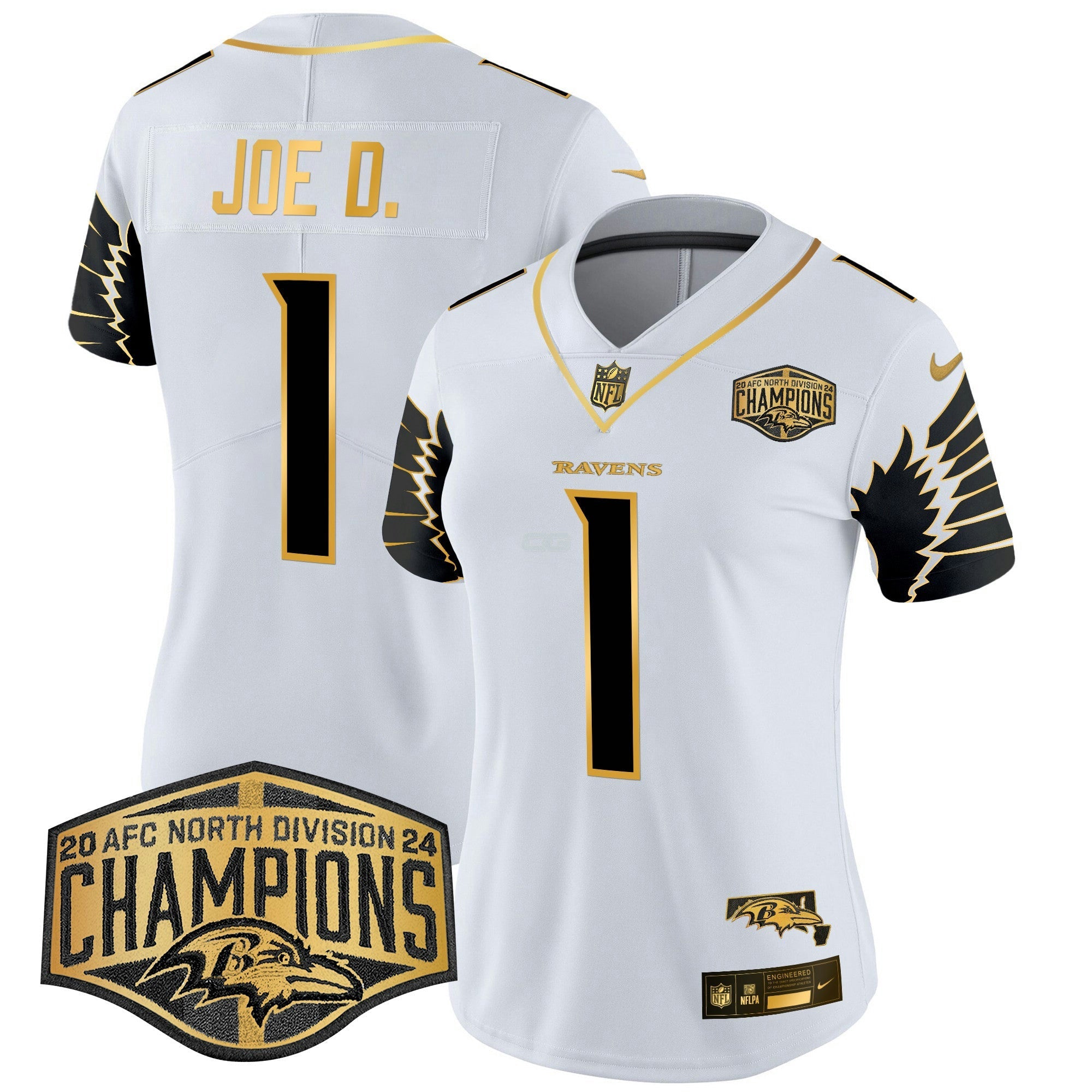 Camisa NFL Women’s Maryland 2024 AFC North Division Champions Patch Dourada Vapor Limited Jersey