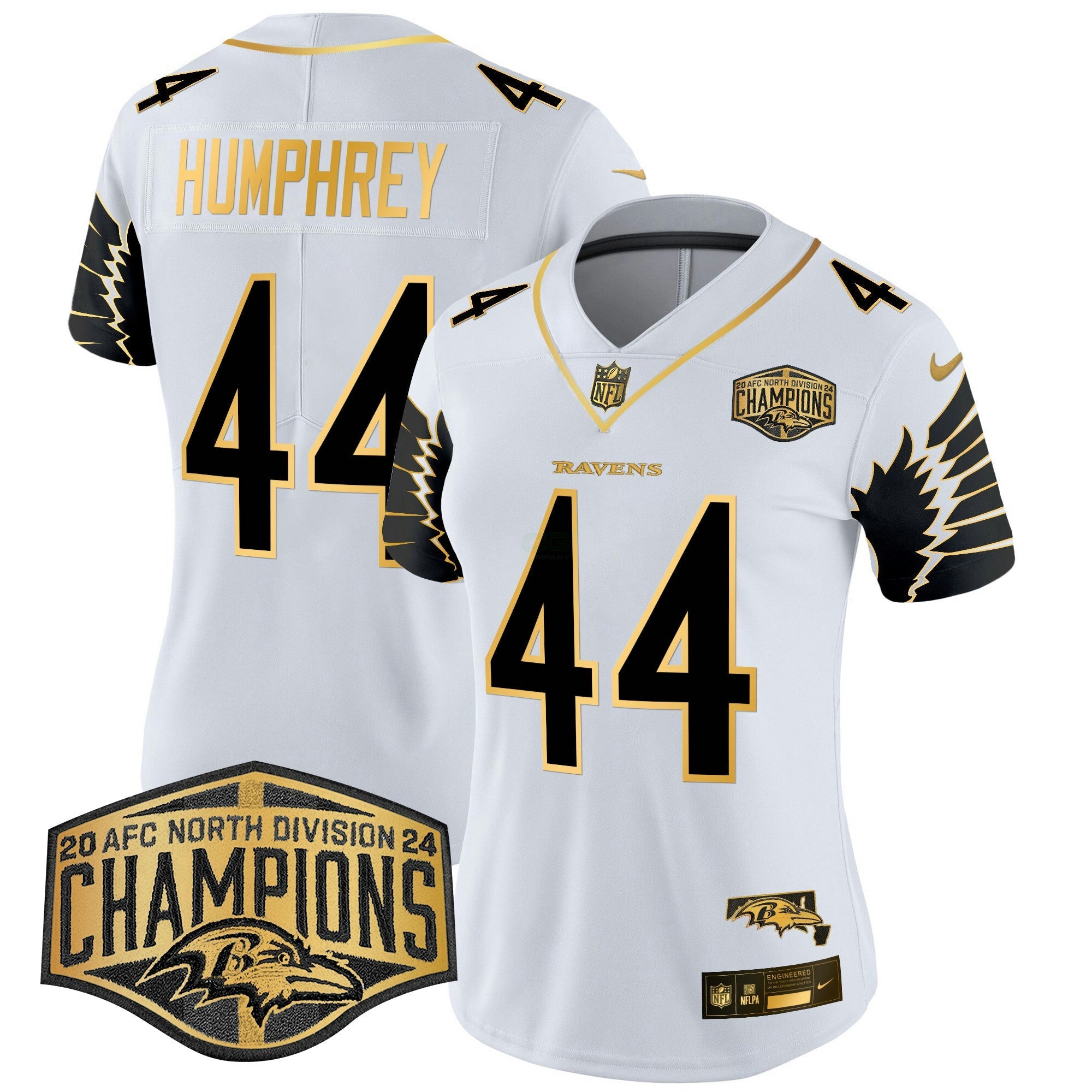 Camisa NFL Women’s Maryland 2024 AFC North Division Champions Patch Dourada Vapor Limited Jersey