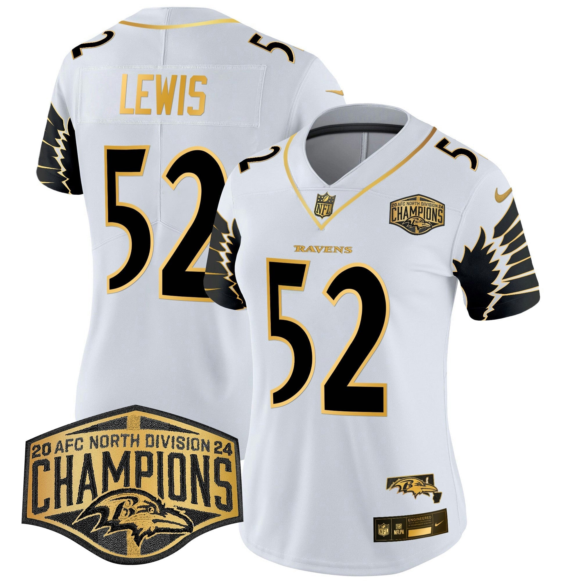 Camisa NFL Women’s Maryland 2024 AFC North Division Champions Patch Dourada Vapor Limited Jersey