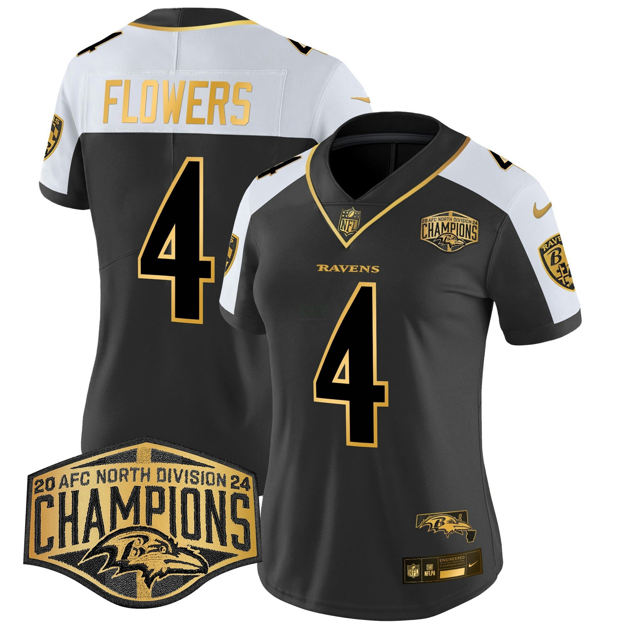 Camisa NFL Women’s Maryland 2024 AFC North Division Champions Patch Dourada Vapor Limited Jersey