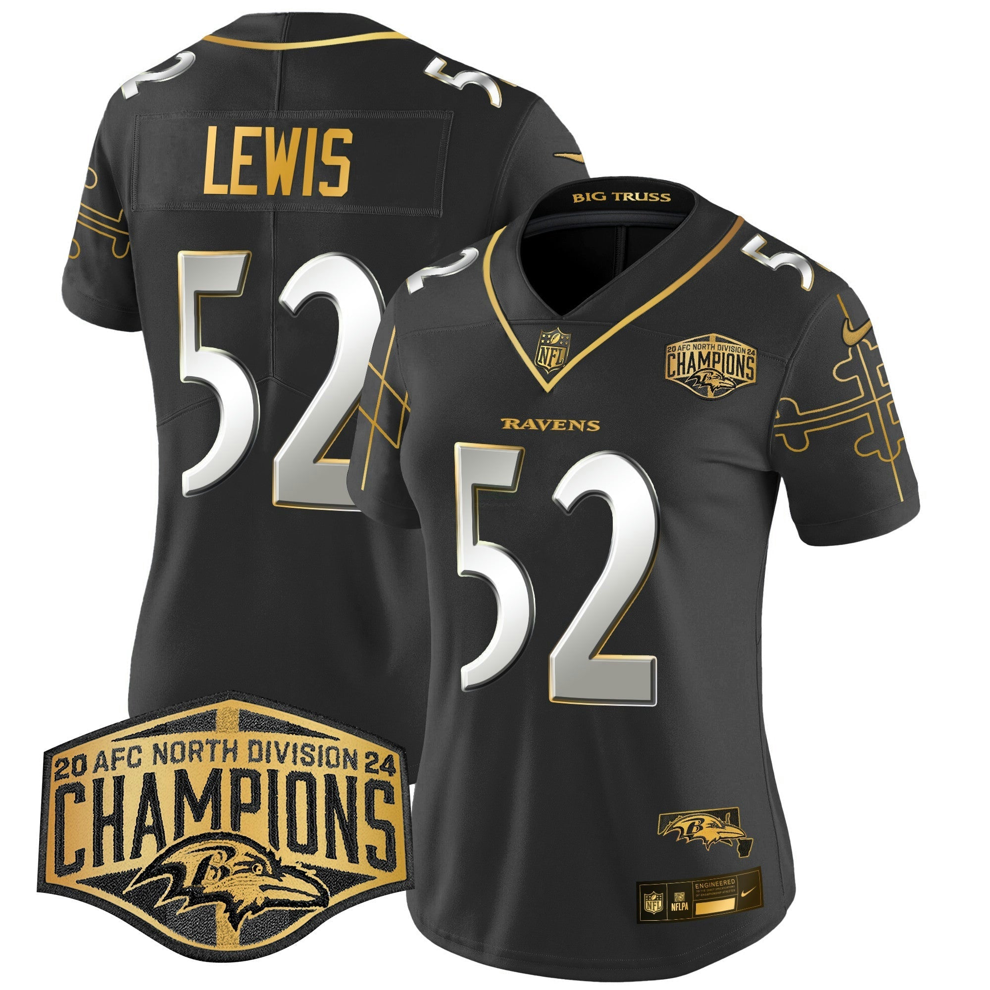 Camisa NFL Women’s Maryland Flag Map 2024 AFC North Division Champions Patch Dourada Vapor Limited Jersey
