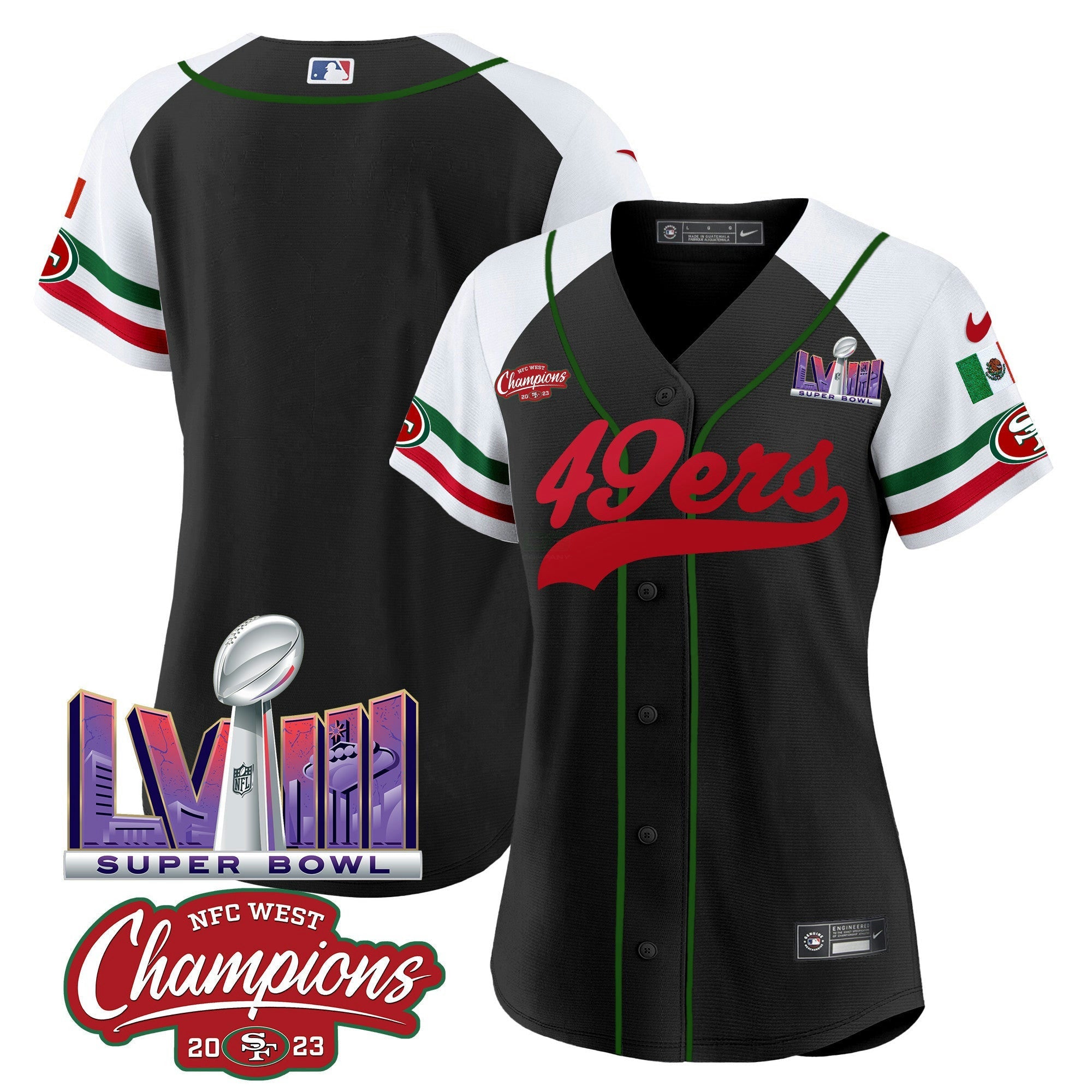 Camisa NFL Women’s Mexico NFC West Champions & Super Bowl LVIII Patch Jersey