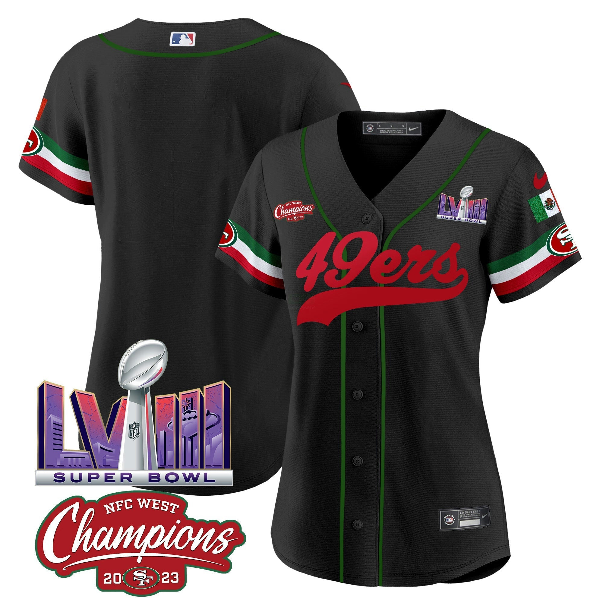 Camisa NFL Women’s Mexico NFC West Champions & Super Bowl LVIII Patch Jersey