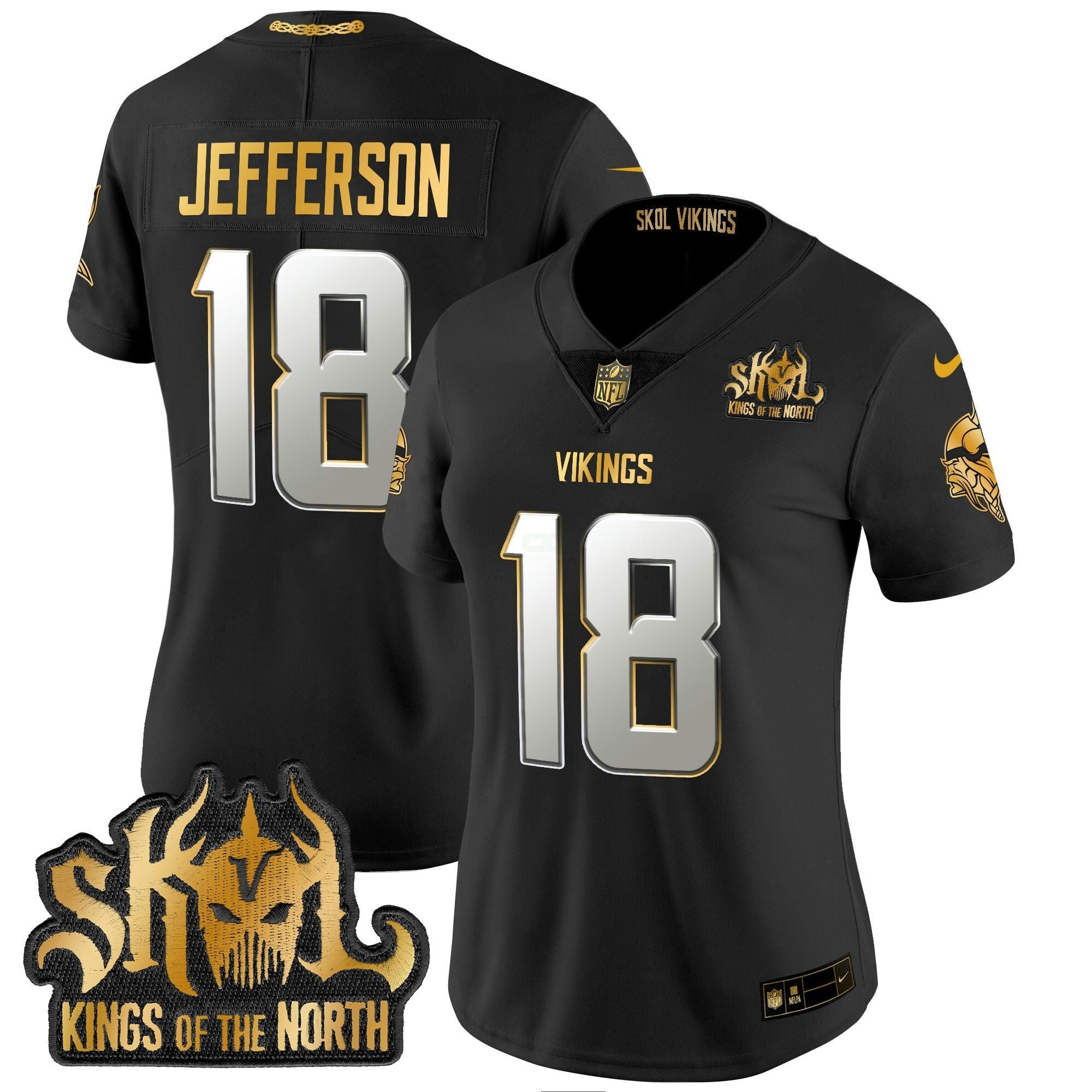 Camisa NFL Women’s Minnesota 2024 Winter Warrior Skol Patch Dourada Vapor Limited Jersey