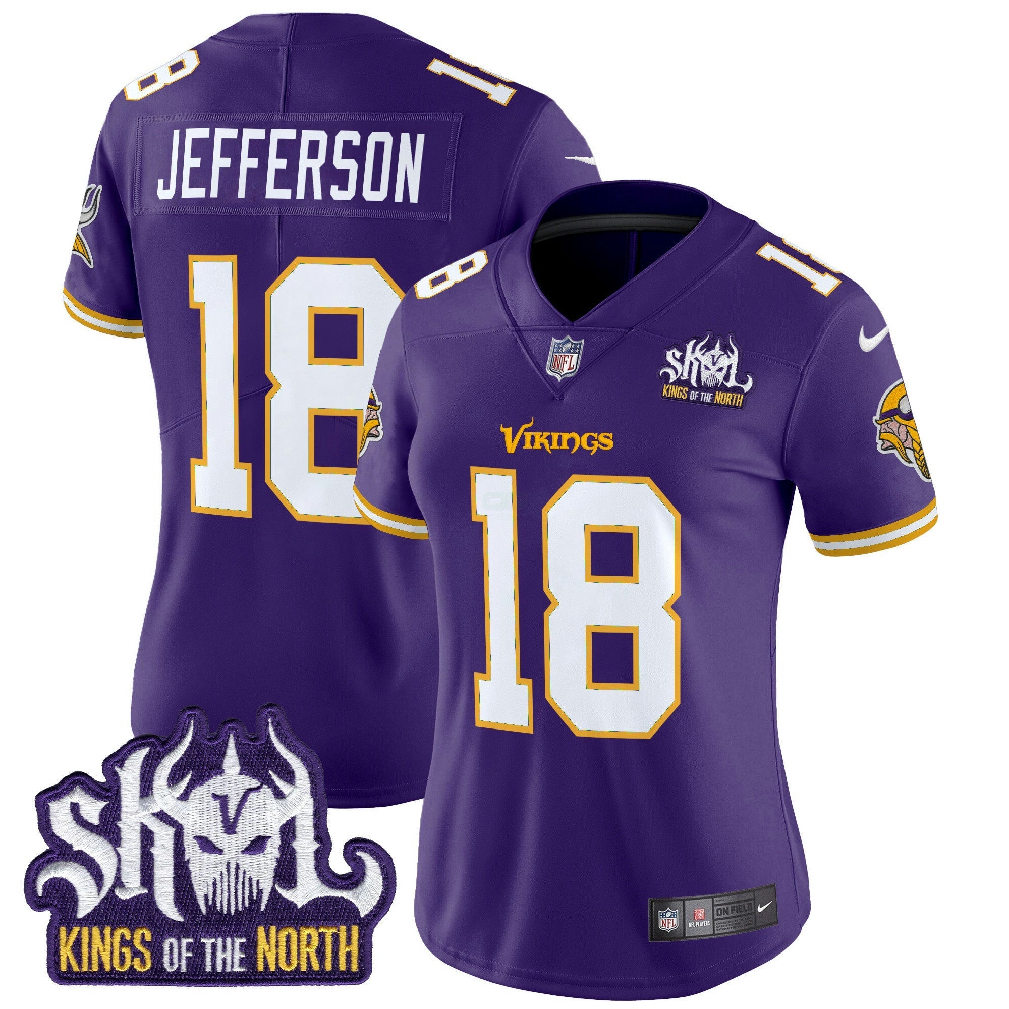 Camisa NFL Women’s Minnesota King Of The North Patch Throwback Vapor Limited Jersey