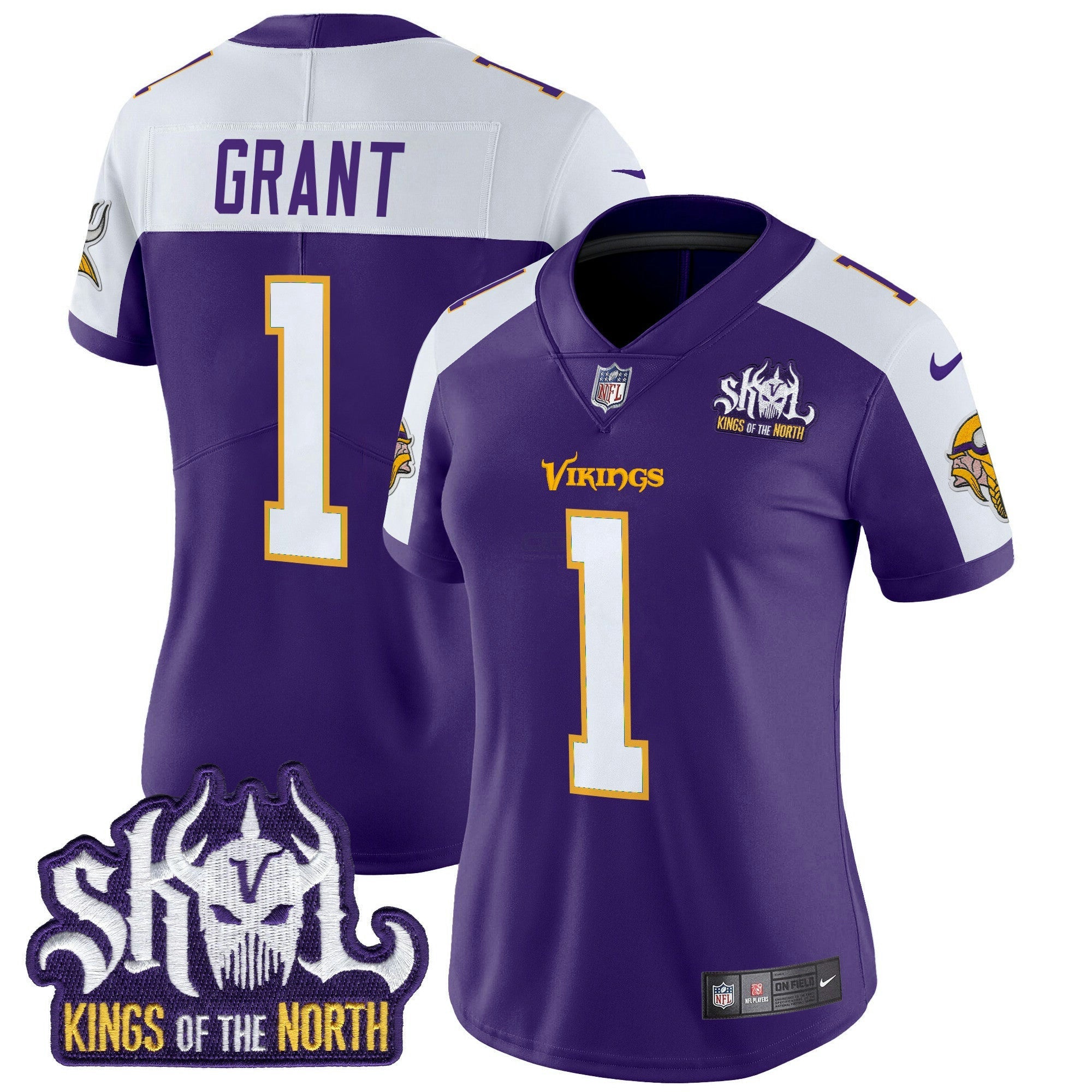 Camisa NFL Women’s Minnesota King Of The North Patch Throwback Vapor Limited Jersey