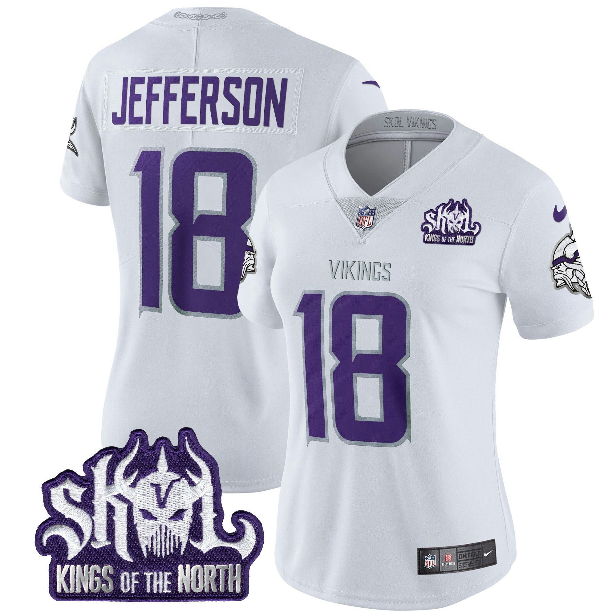 Camisa NFL Women’s Minnesota King Of The North Patch Throwback Vapor Limited Jersey