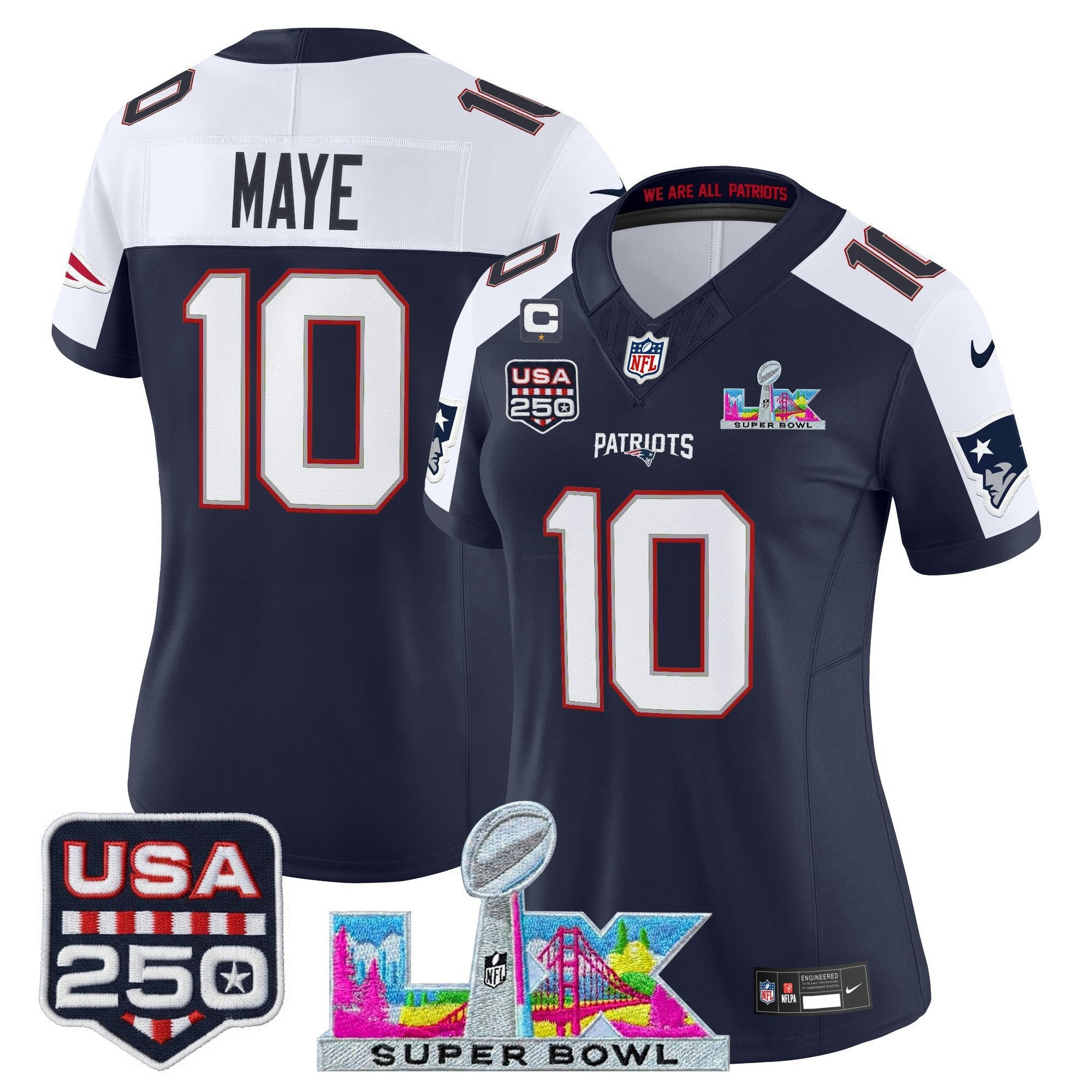 Camisa NFL Women’s New England “Super Bowl LX & United States 250th Anniversary Patch” Vapor Limited Jersey