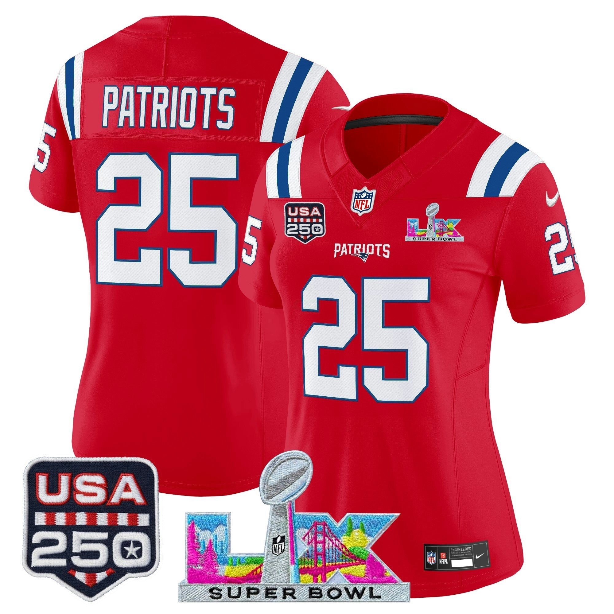 Camisa NFL Women’s New England “Super Bowl LX & United States 250th Anniversary Patch” Vapor Limited Jersey
