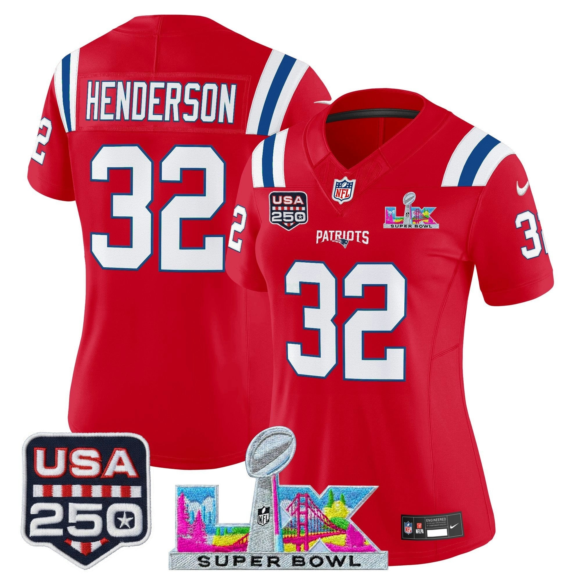 Camisa NFL Women’s New England “Super Bowl LX & United States 250th Anniversary Patch” Vapor Limited Jersey