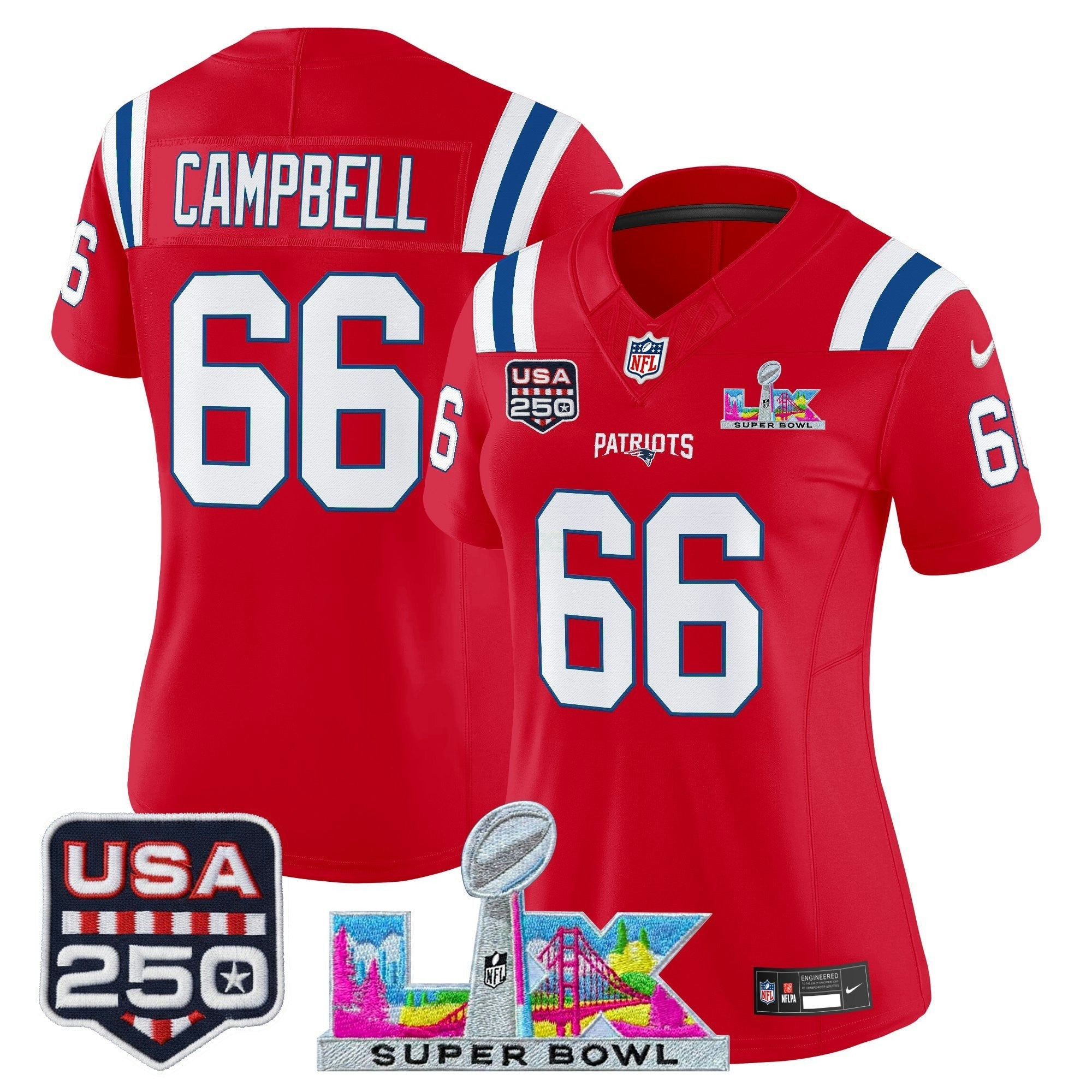 Camisa NFL Women’s New England “Super Bowl LX & United States 250th Anniversary Patch” Vapor Limited Jersey
