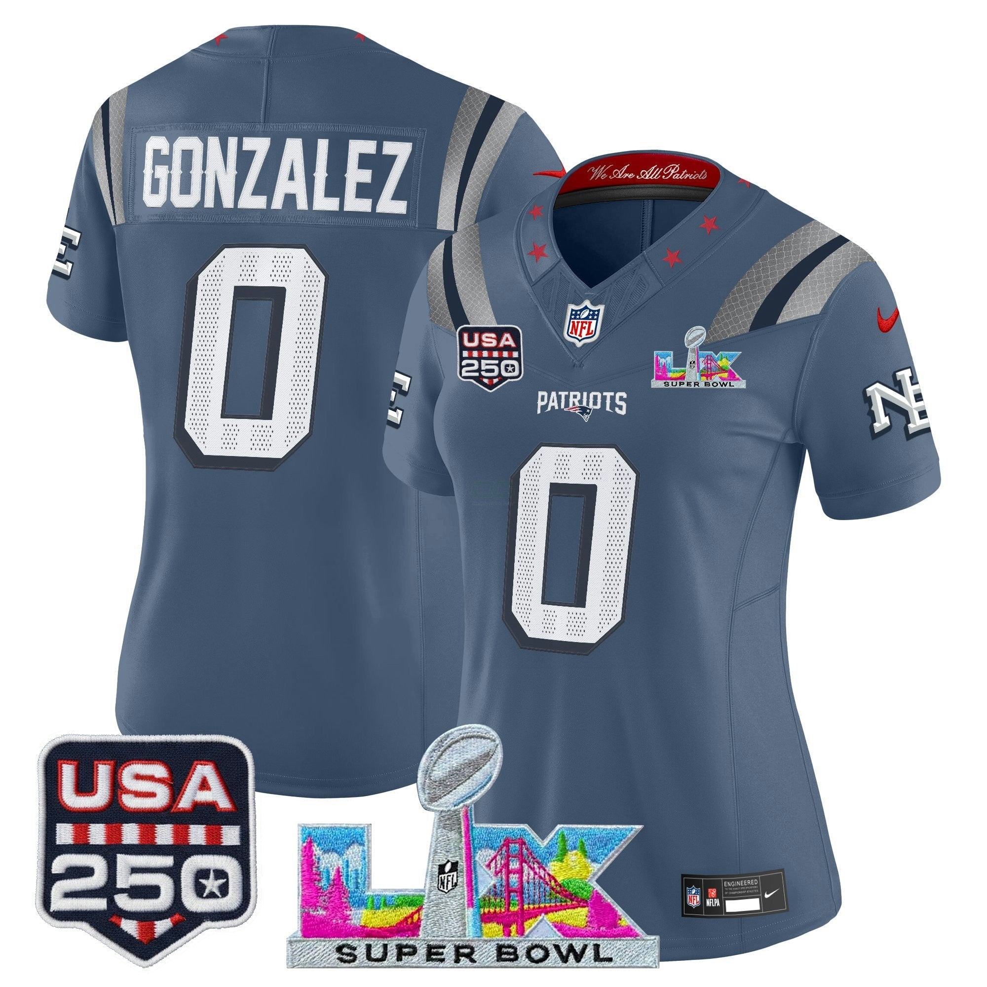 Camisa NFL Women’s New England “Super Bowl LX & United States 250th Anniversary Patch” Vapor Limited Jersey