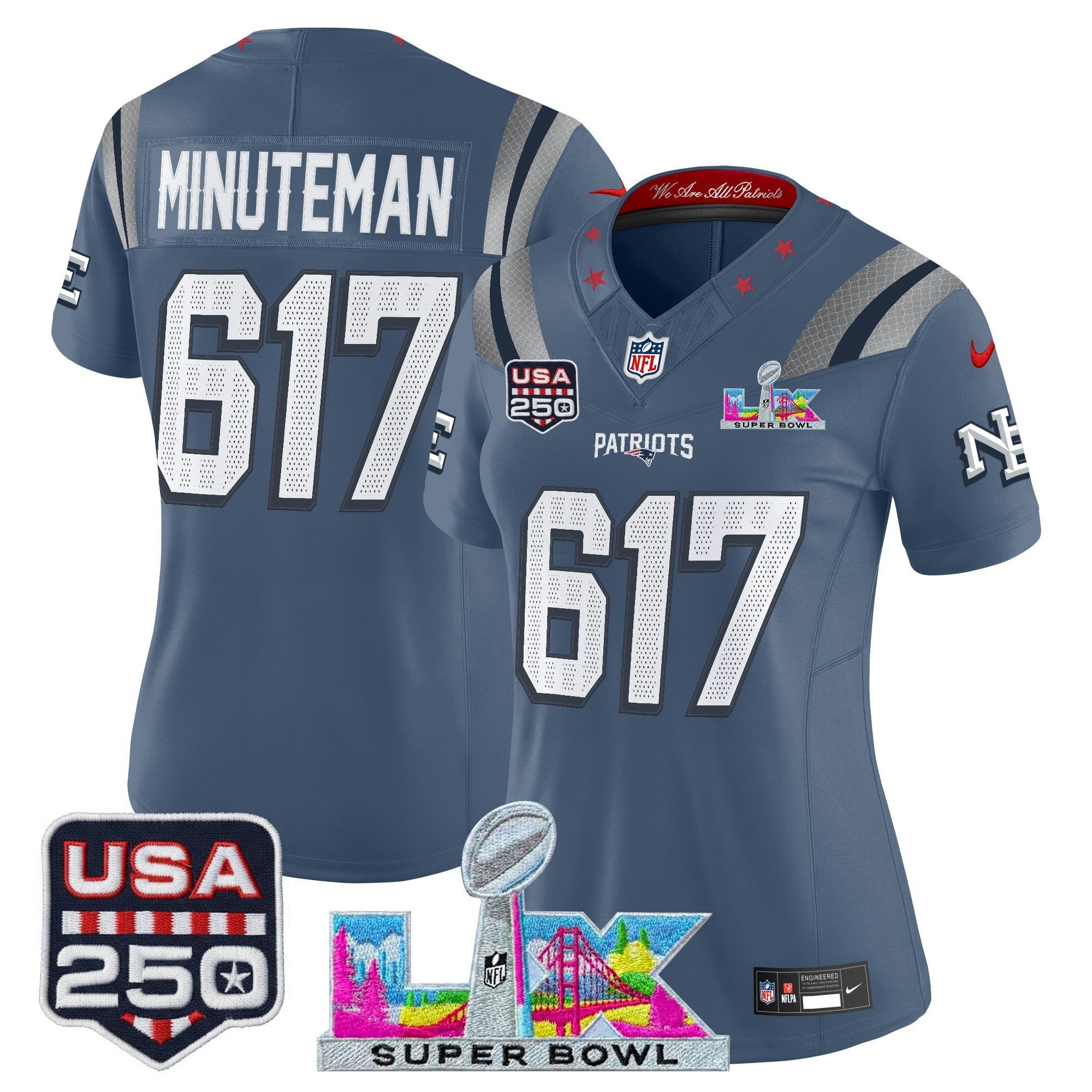 Camisa NFL Women’s New England “Super Bowl LX & United States 250th Anniversary Patch” Vapor Limited Jersey