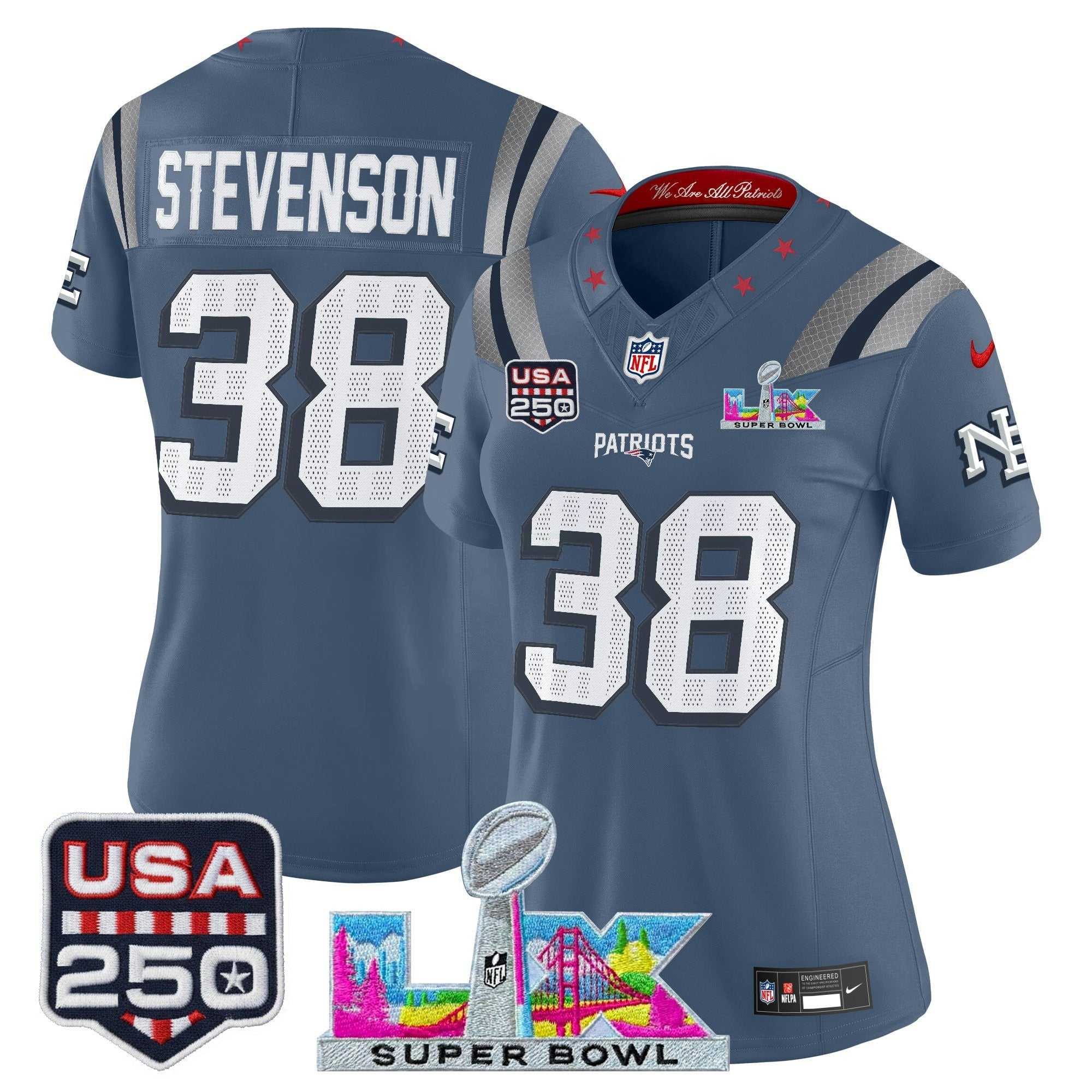 Camisa NFL Women’s New England “Super Bowl LX & United States 250th Anniversary Patch” Vapor Limited Jersey