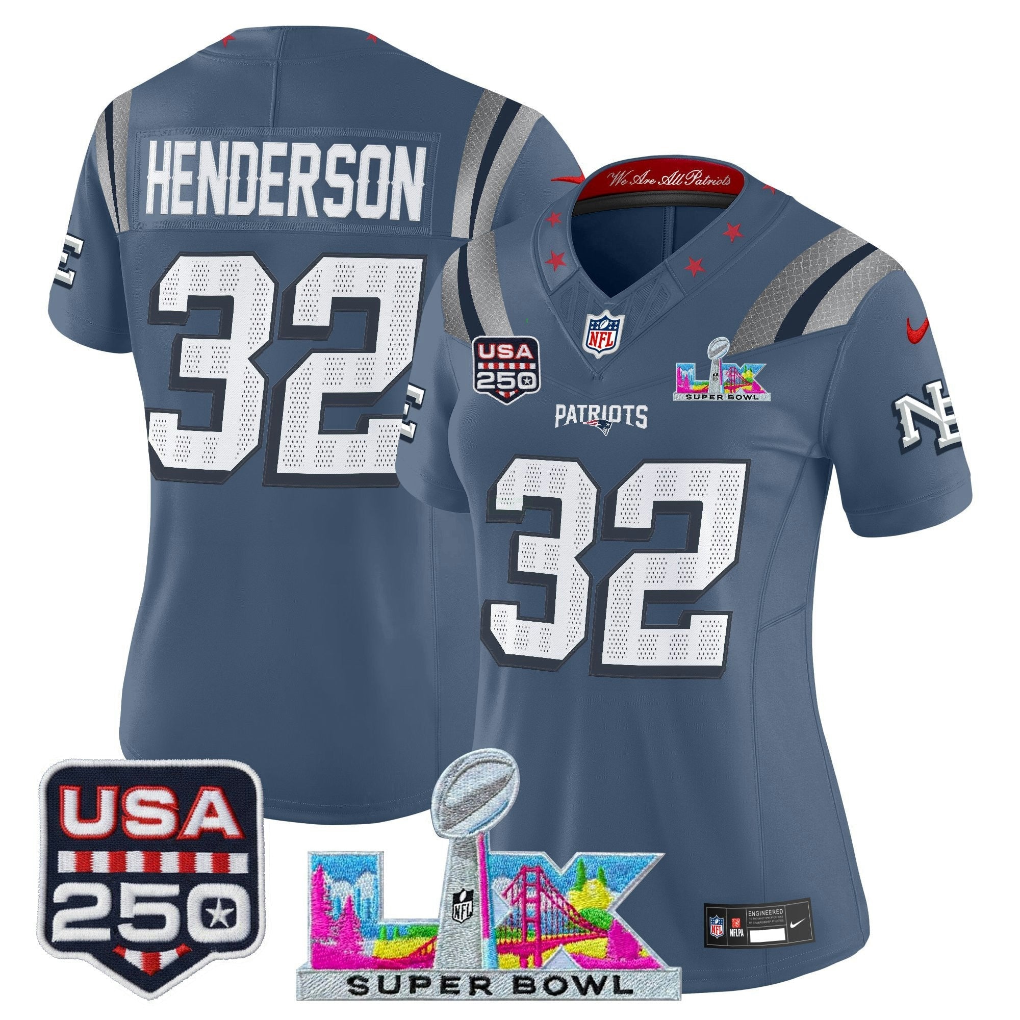 Camisa NFL Women’s New England “Super Bowl LX & United States 250th Anniversary Patch” Vapor Limited Jersey