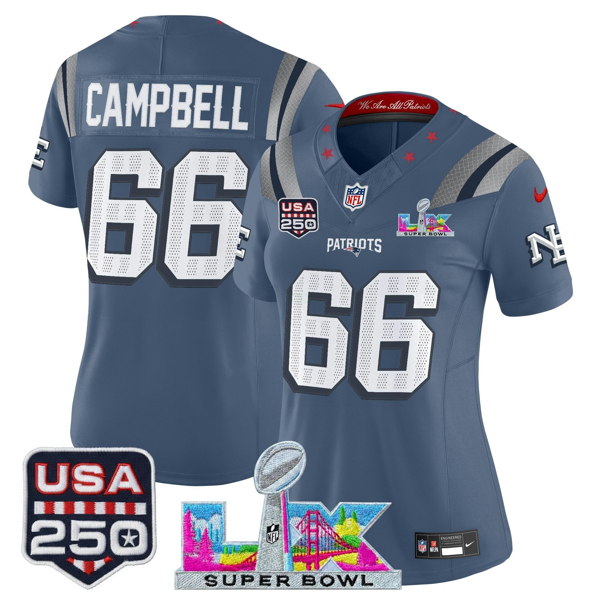 Camisa NFL Women’s New England “Super Bowl LX & United States 250th Anniversary Patch” Vapor Limited Jersey