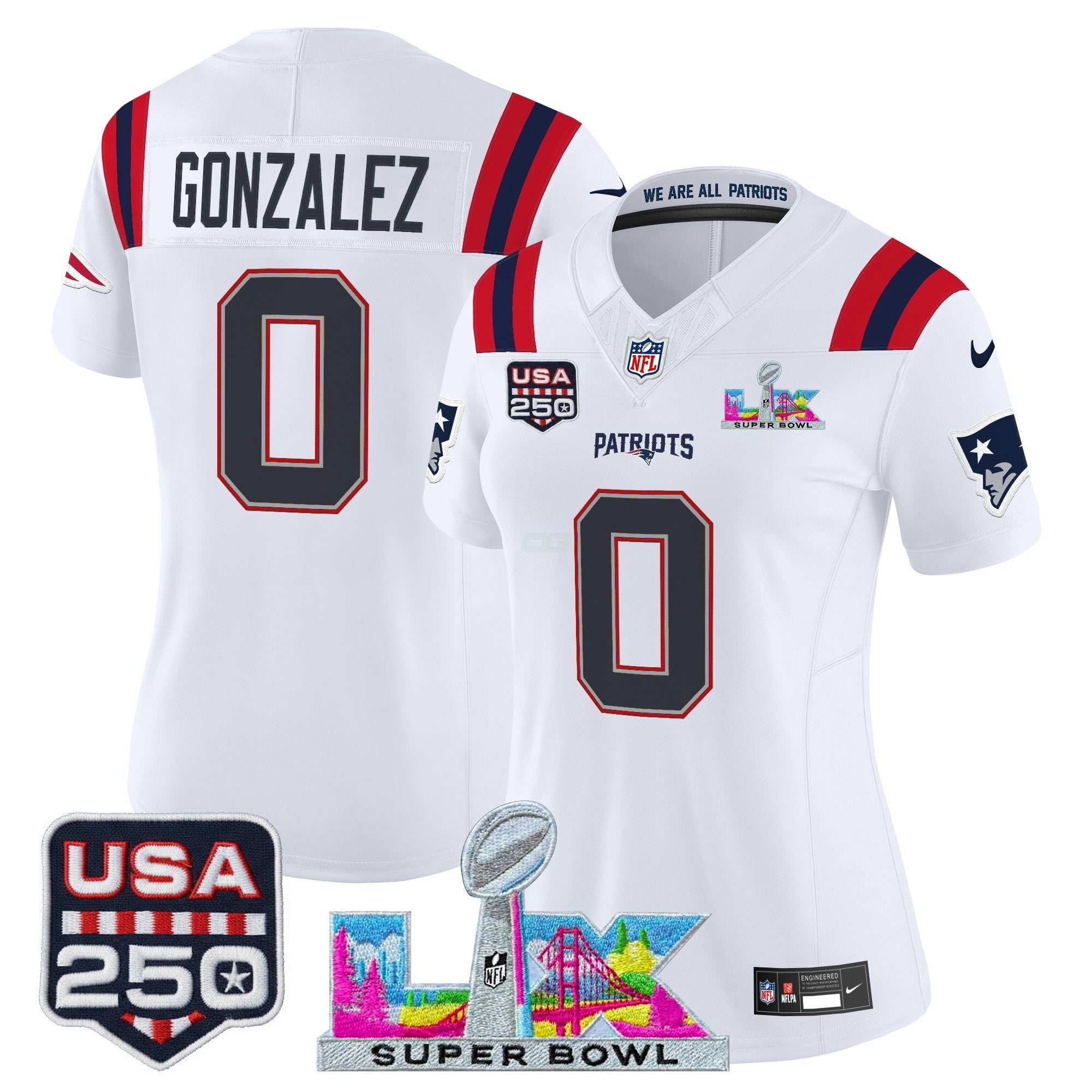 Camisa NFL Women’s New England “Super Bowl LX & United States 250th Anniversary Patch” Vapor Limited Jersey