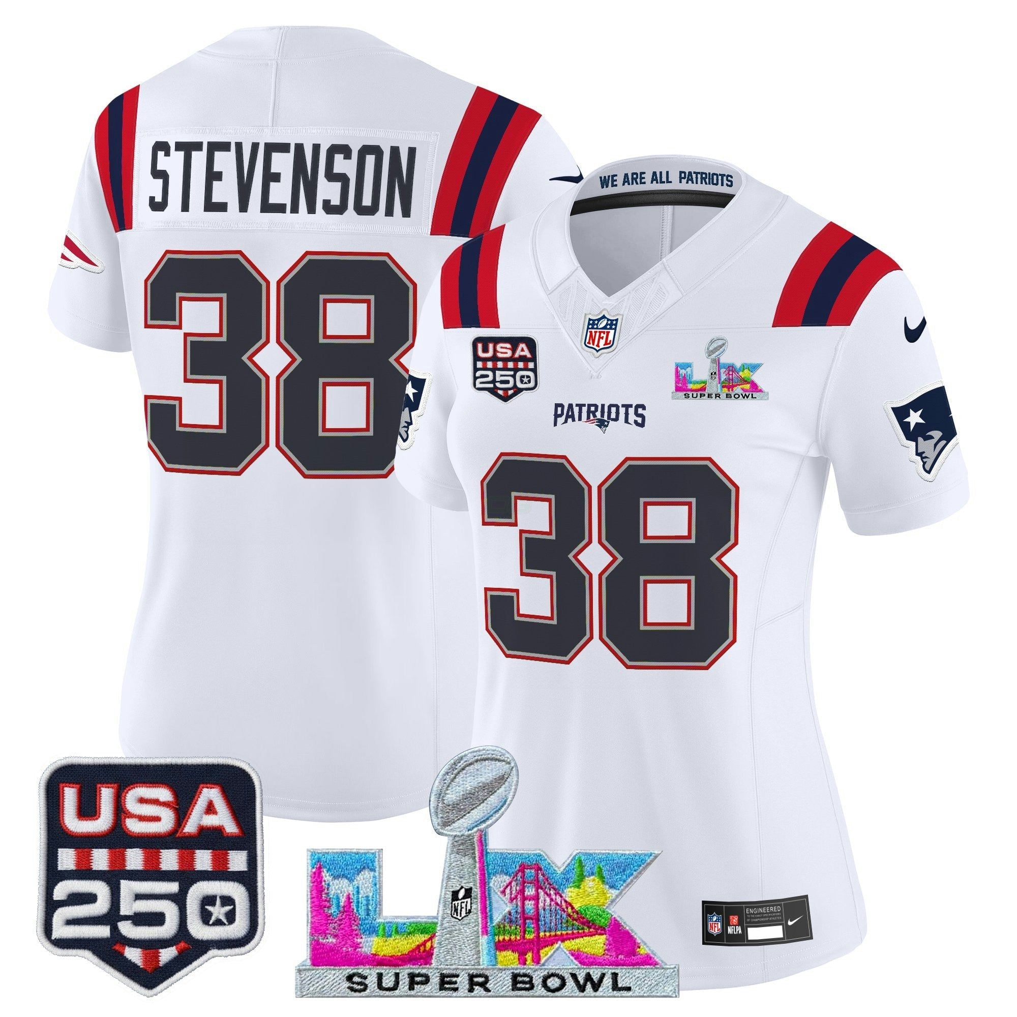 Camisa NFL Women’s New England “Super Bowl LX & United States 250th Anniversary Patch” Vapor Limited Jersey