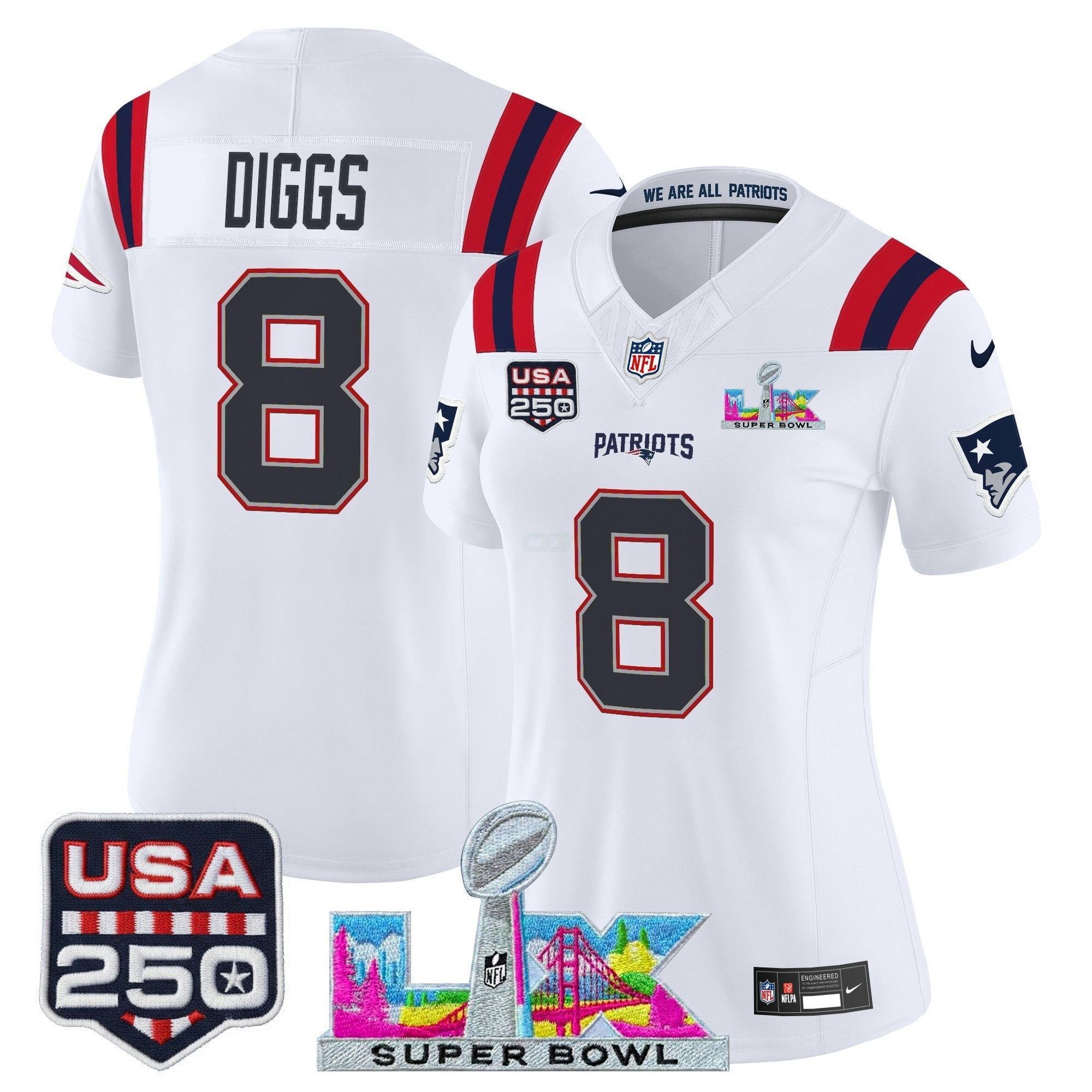 Camisa NFL Women’s New England “Super Bowl LX & United States 250th Anniversary Patch” Vapor Limited Jersey