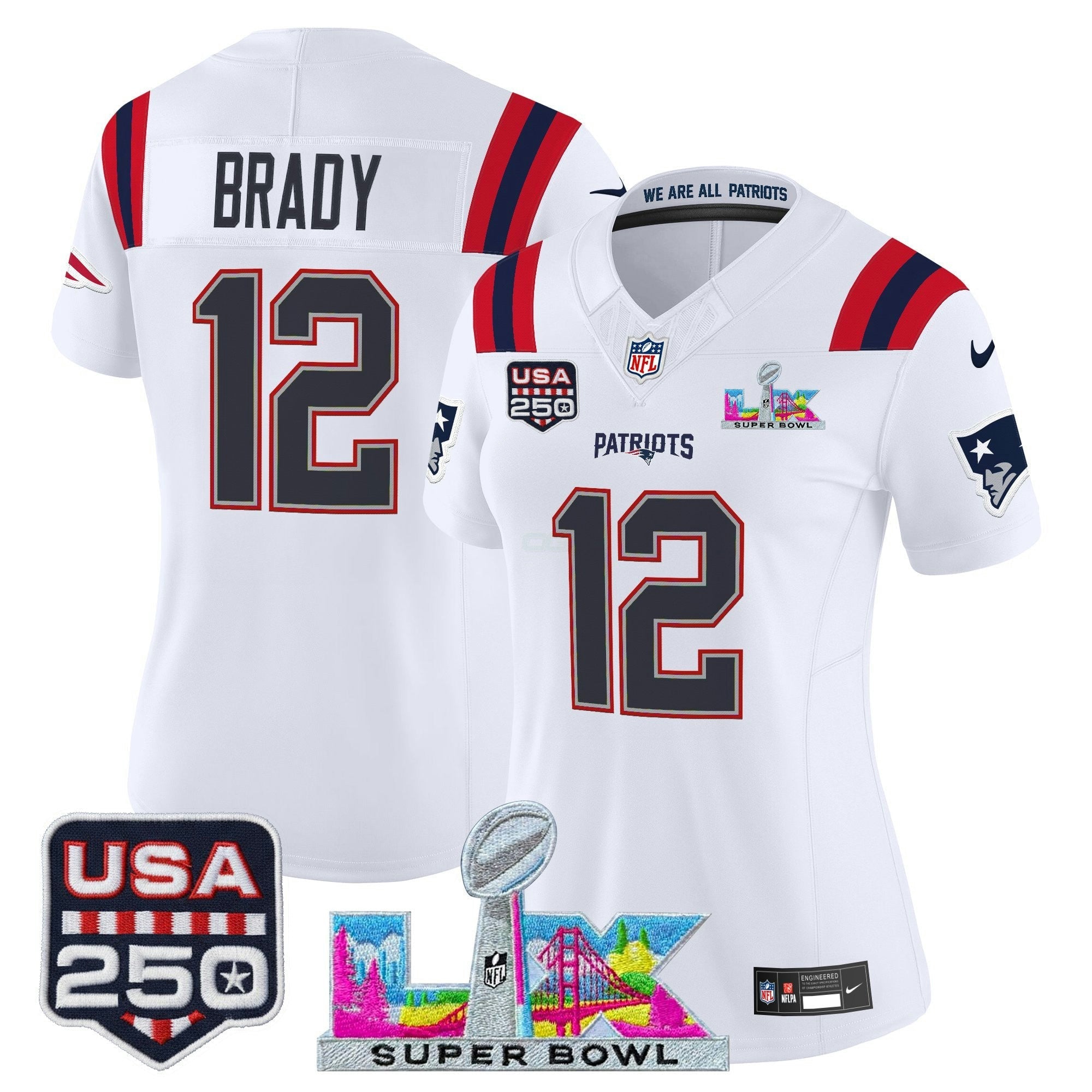Camisa NFL Women’s New England “Super Bowl LX & United States 250th Anniversary Patch” Vapor Limited Jersey
