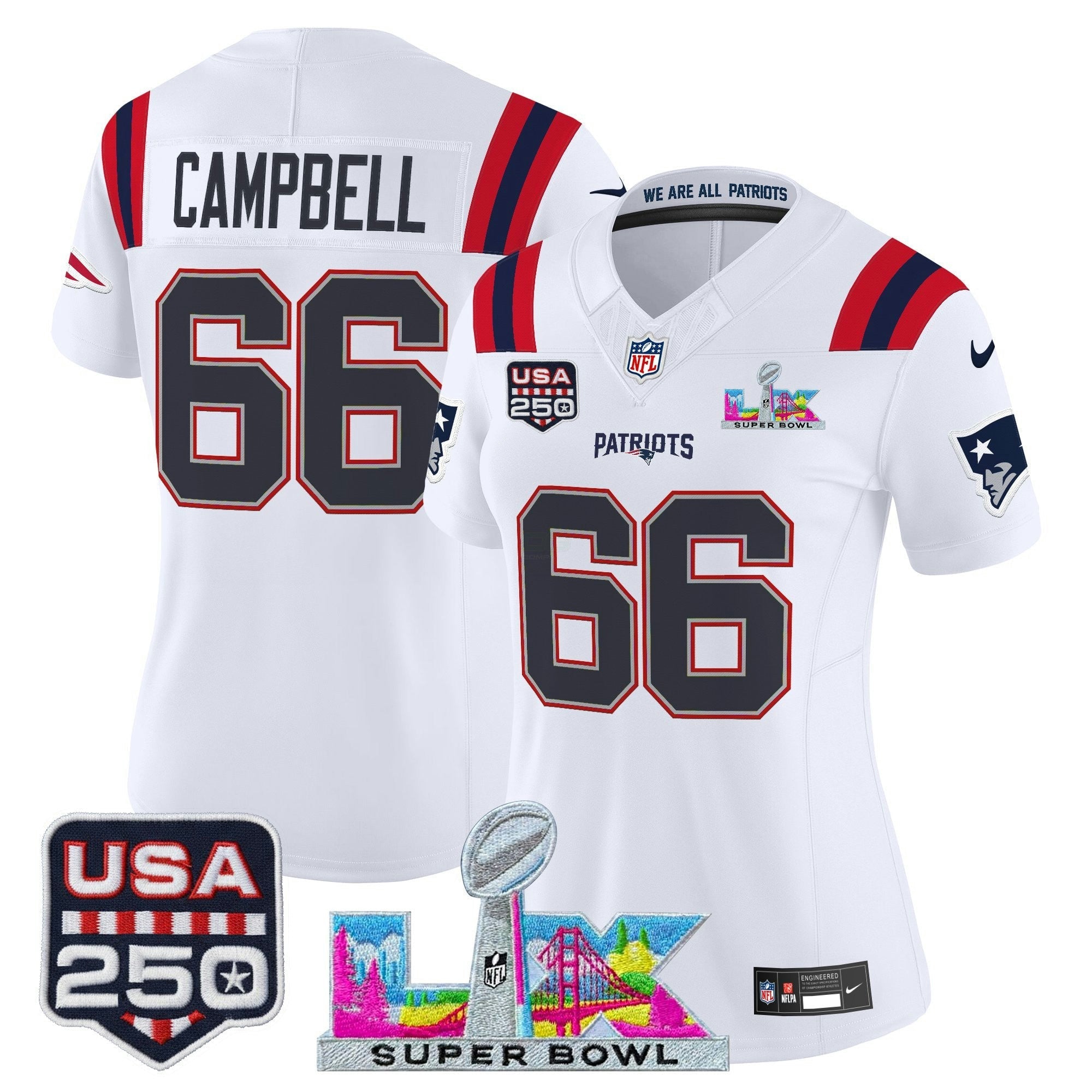 Camisa NFL Women’s New England “Super Bowl LX & United States 250th Anniversary Patch” Vapor Limited Jersey