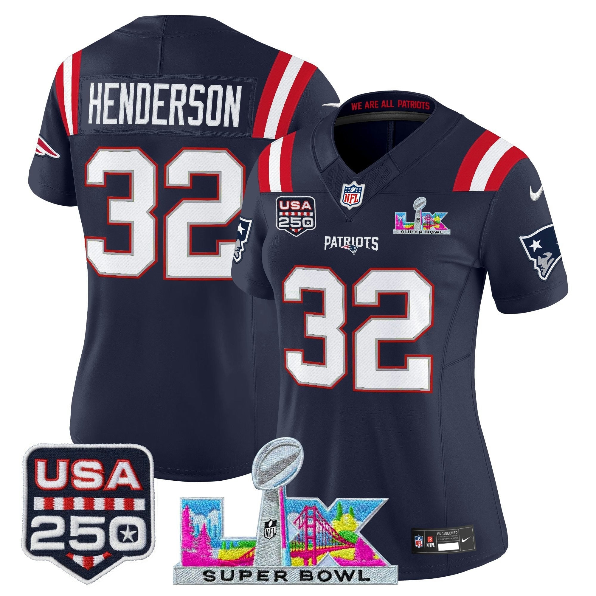Camisa NFL Women’s New England “Super Bowl LX & United States 250th Anniversary Patch” Vapor Limited Jersey