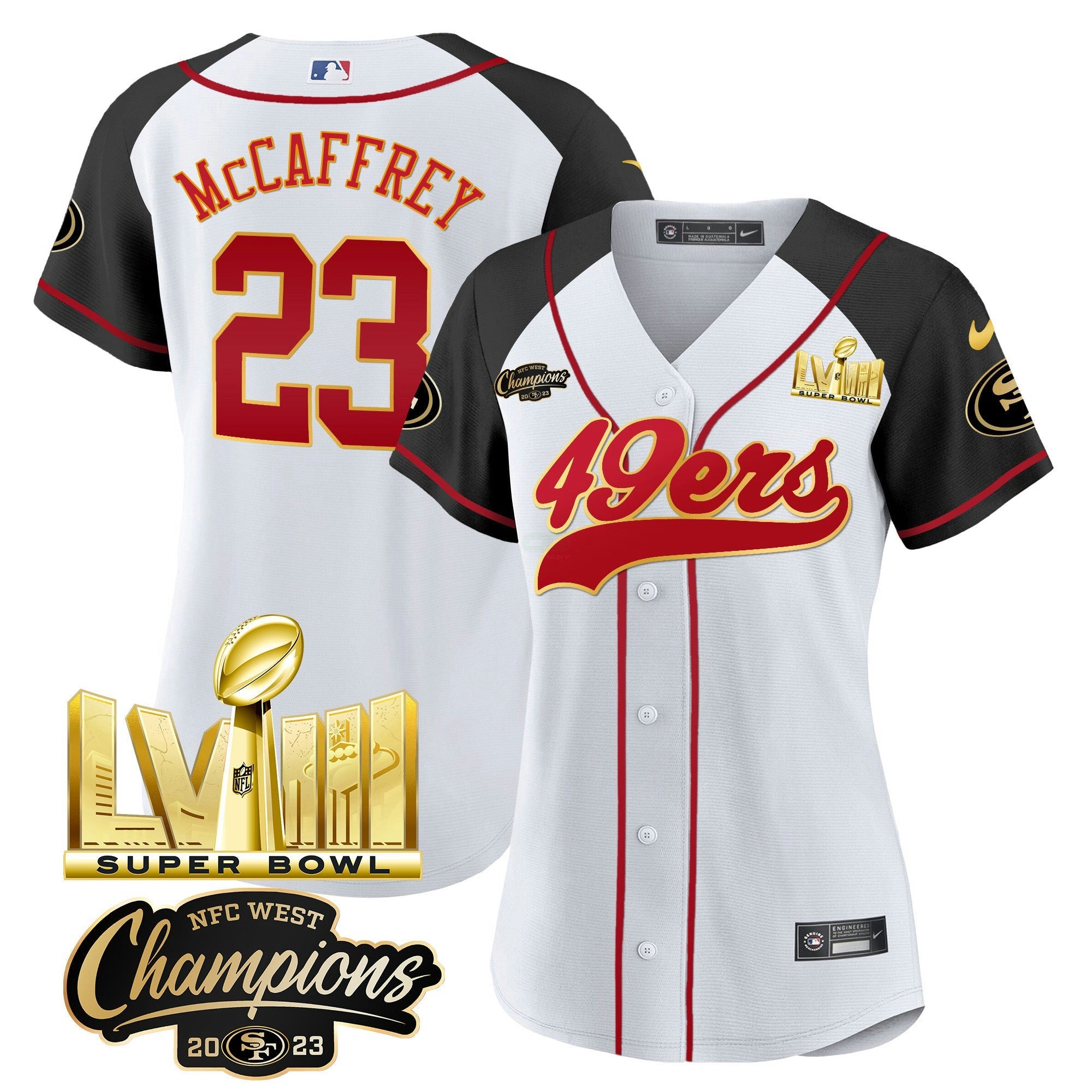 Camisa NFL Women’s NFC West Champions & Super Bowl LVIII Dourada Patch Jersey