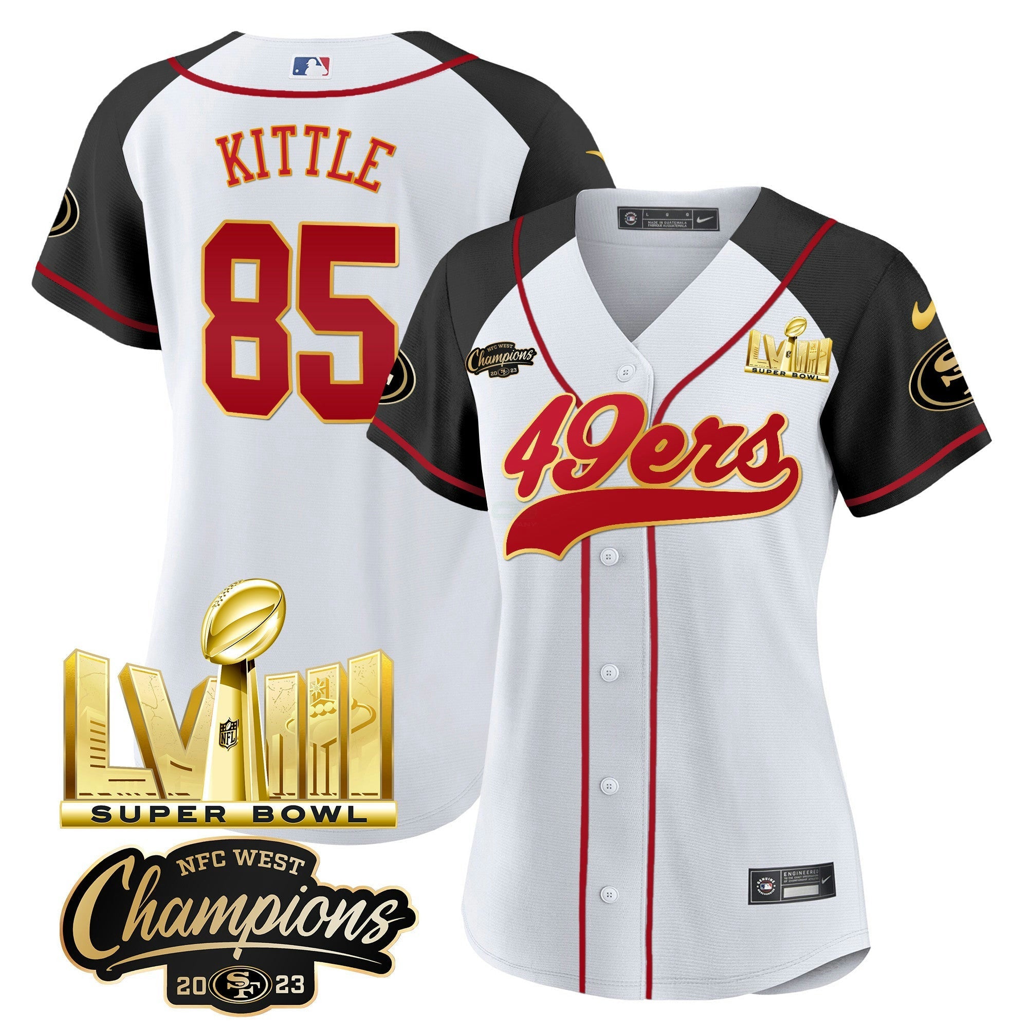 Camisa NFL Women’s NFC West Champions & Super Bowl LVIII Dourada Patch Jersey