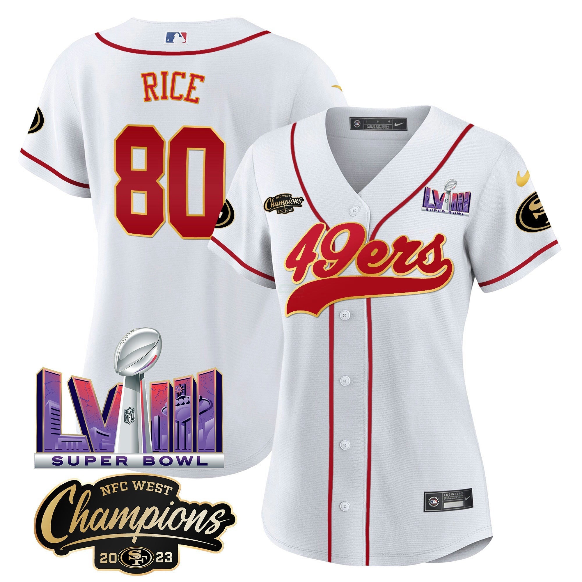 Camisa NFL Women’s NFC West Champions & Super Bowl LVIII Patch Jersey